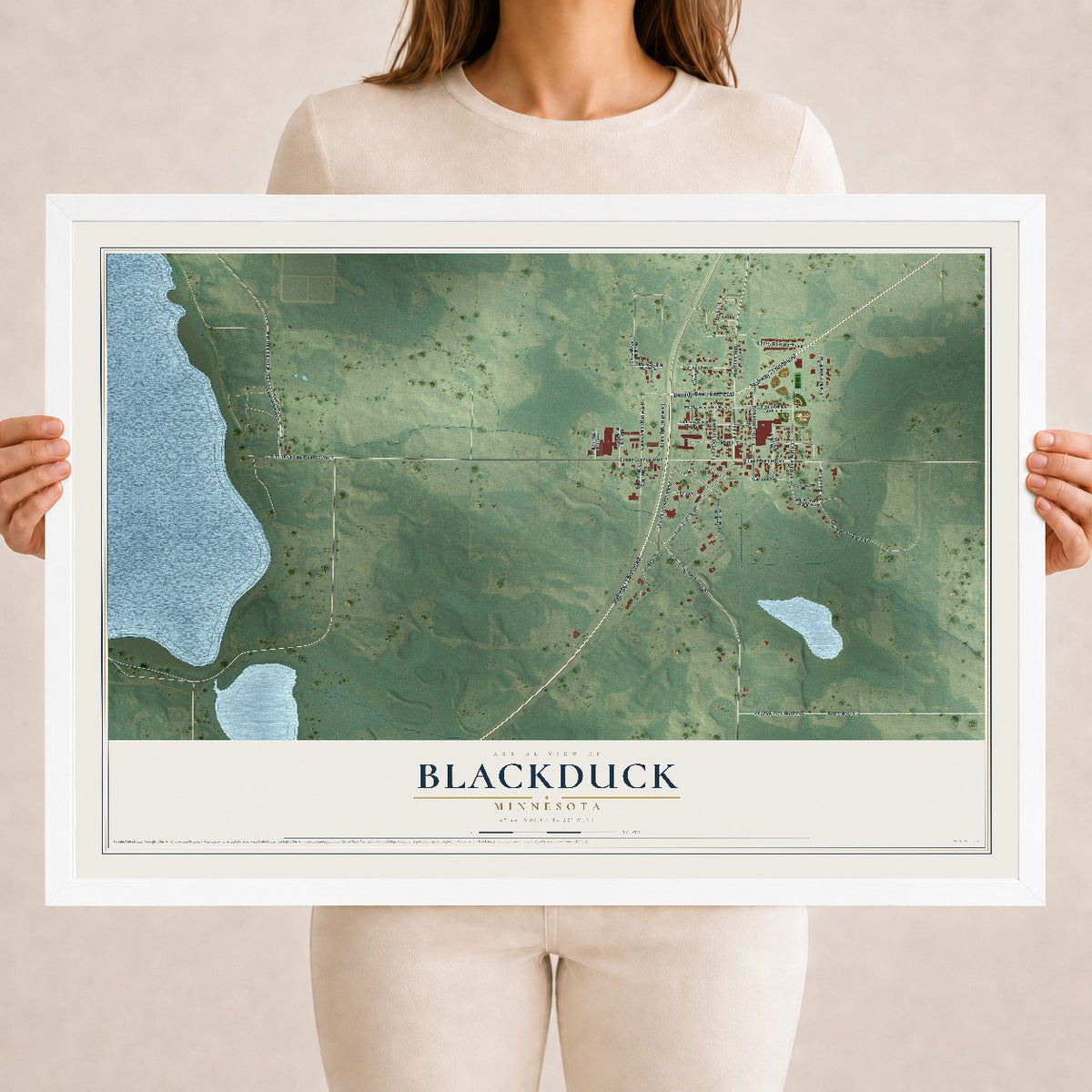 Map of Blackduck, Minnesota, 18 x 24 inch print in a white wood frame