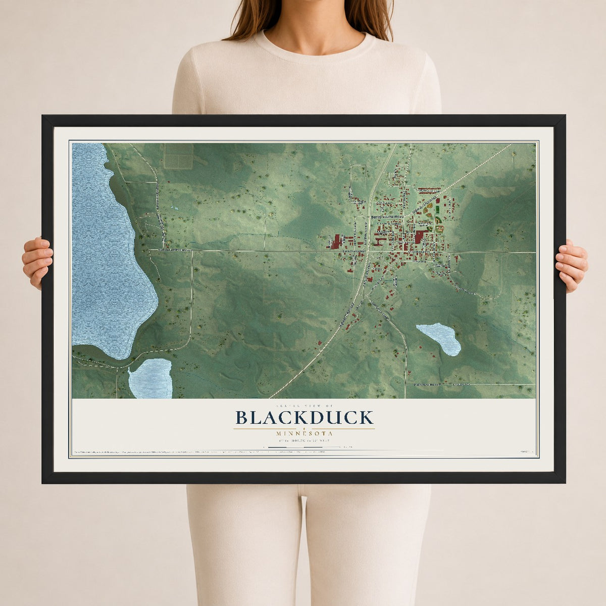 Map of Blackduck, Minnesota, 24 x 36 inch print in a black wood frame