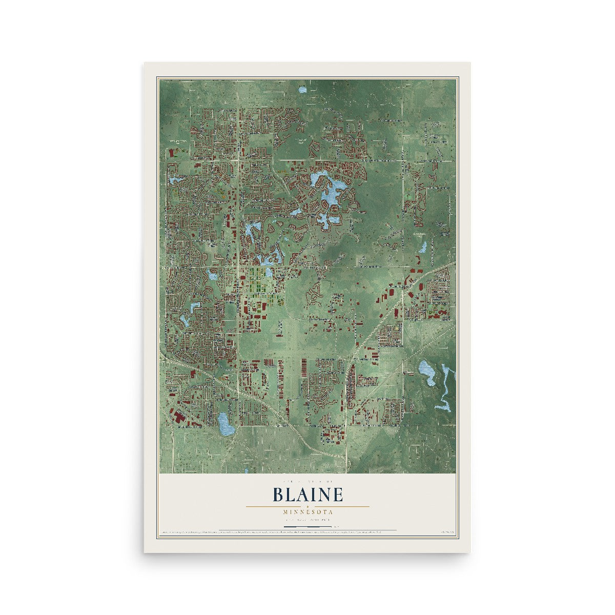 Map of Blaine, Minnesota, 12 x 18 inch unframed archival matte print