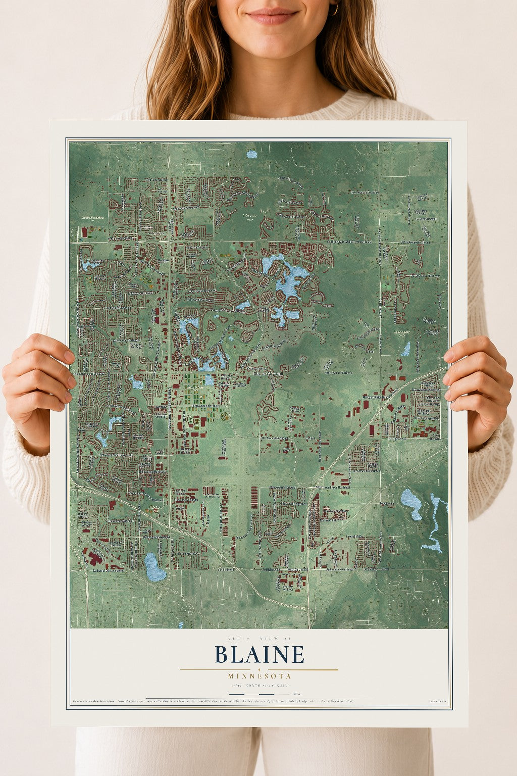 Map of Blaine, Minnesota, 18 x 24 inch unframed archival matte print