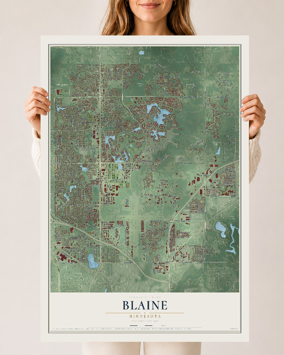 Map of Blaine, Minnesota, 24 x 36 inch unframed archival matte print