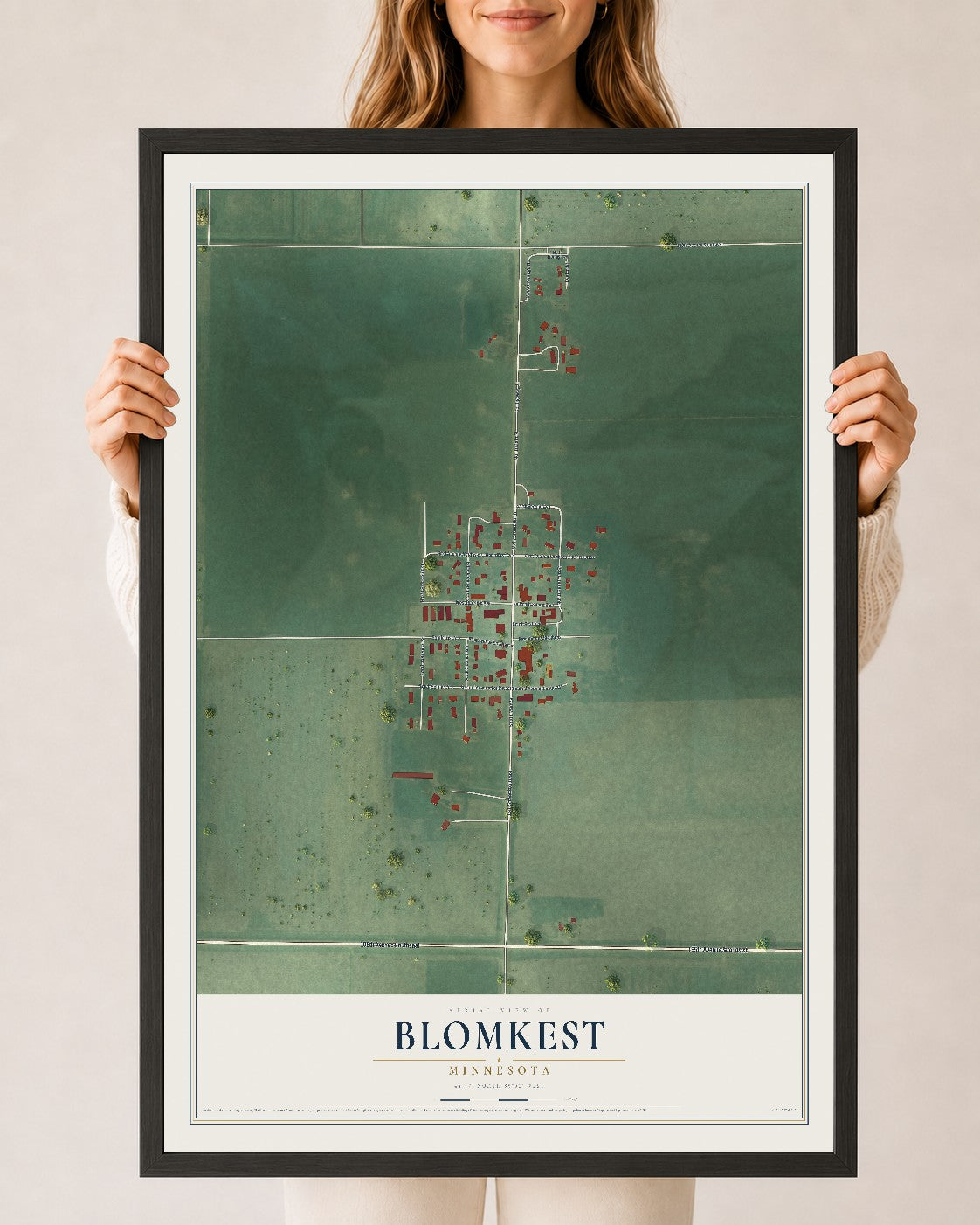 Map of Blomkest, Minnesota, 24 x 36 inch print in a black wood frame
