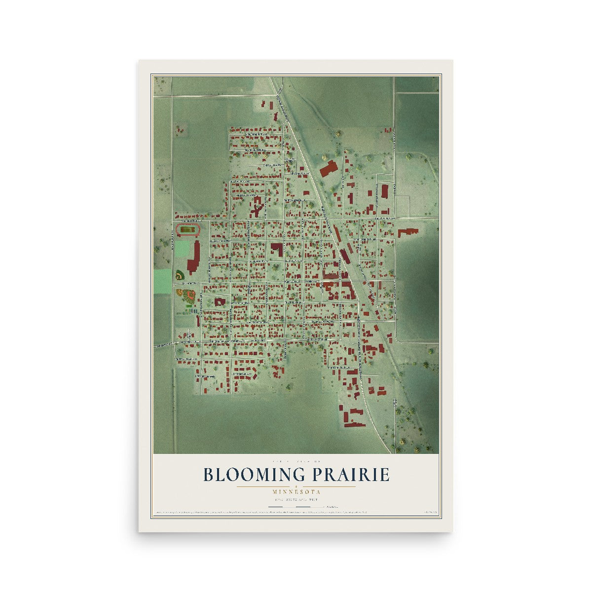 Map of Blooming Prairie, Minnesota, 12 x 18 inch unframed archival matte print