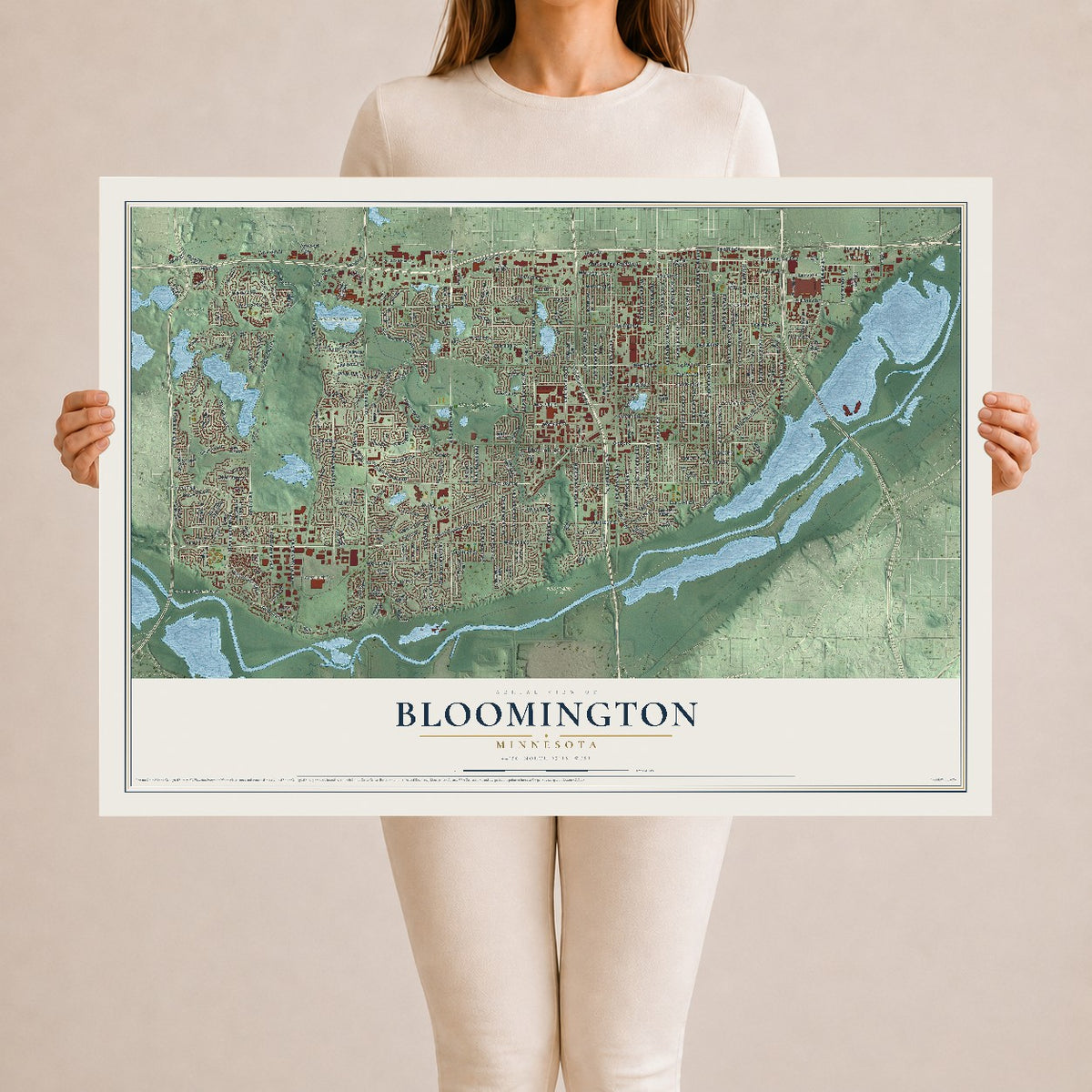 Map of Bloomington, Minnesota, 24 x 36 inch unframed archival matte print