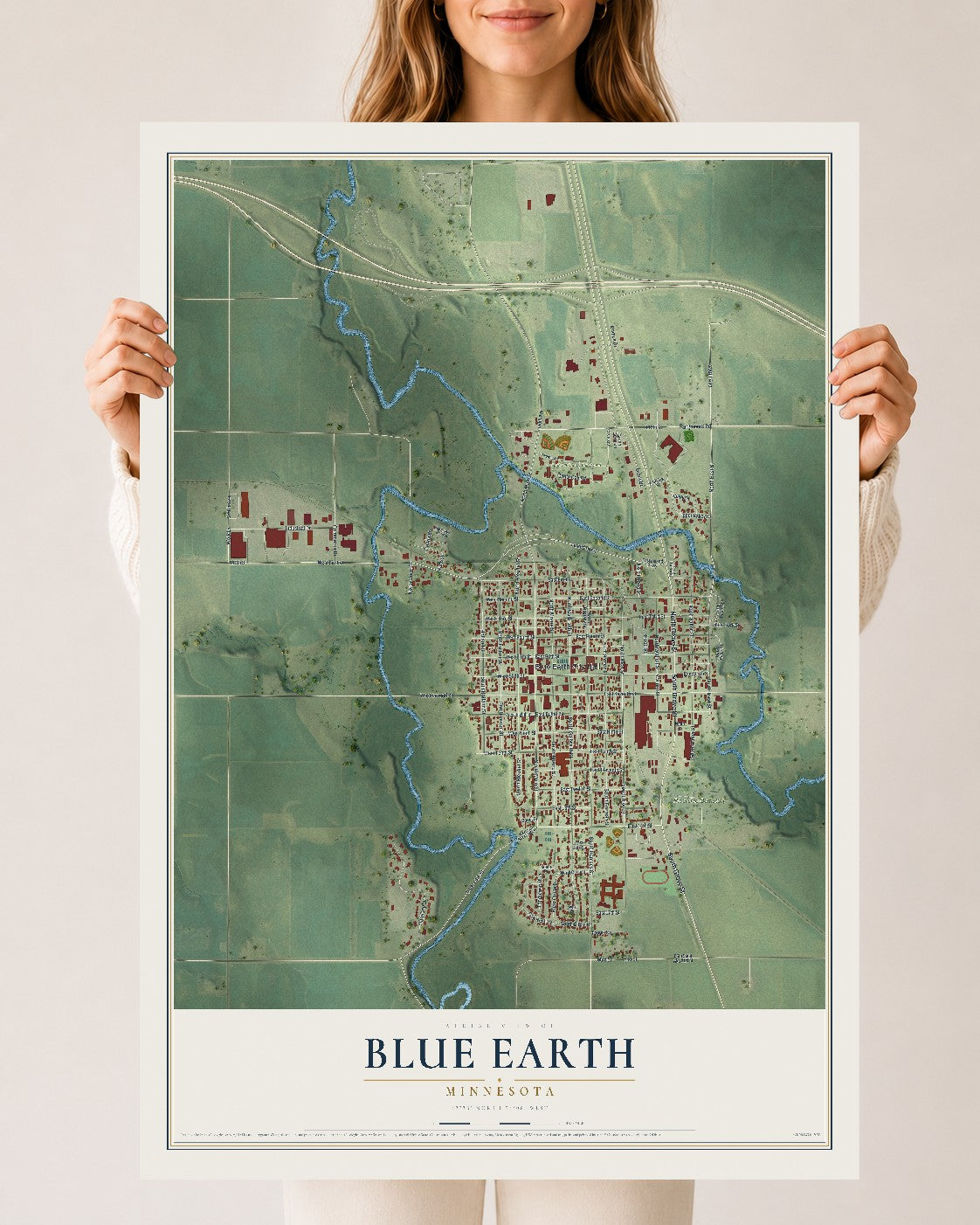 Map of Blue Earth, Minnesota, 24 x 36 inch unframed archival matte print