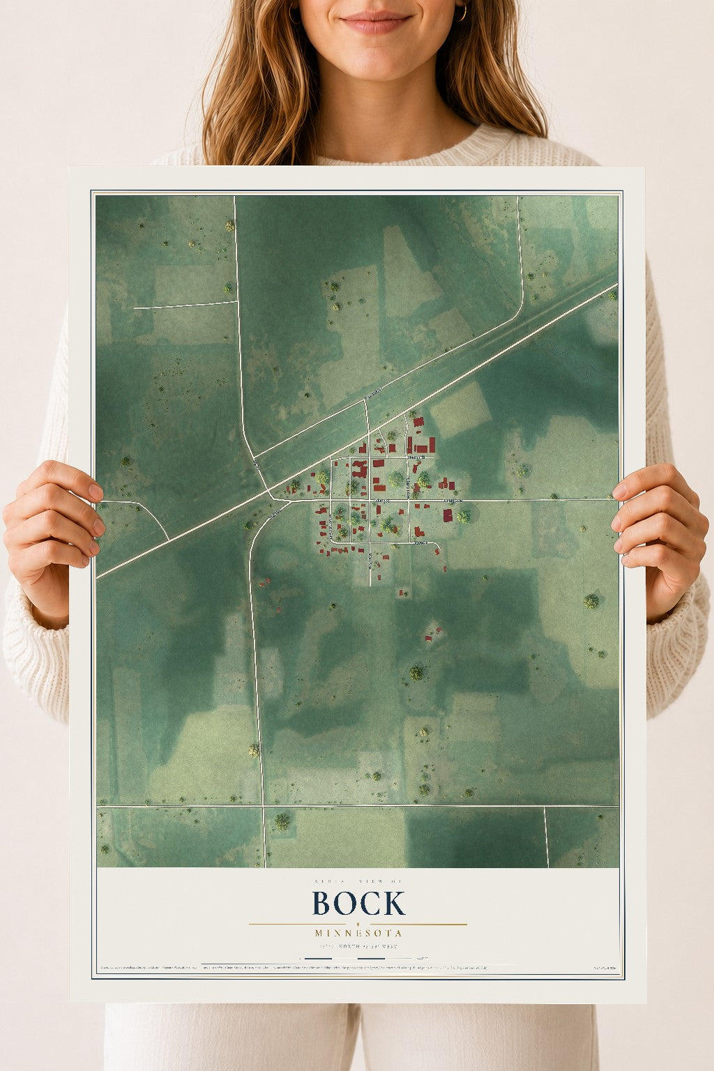 Map of Bock, Minnesota, 18 x 24 inch unframed archival matte print