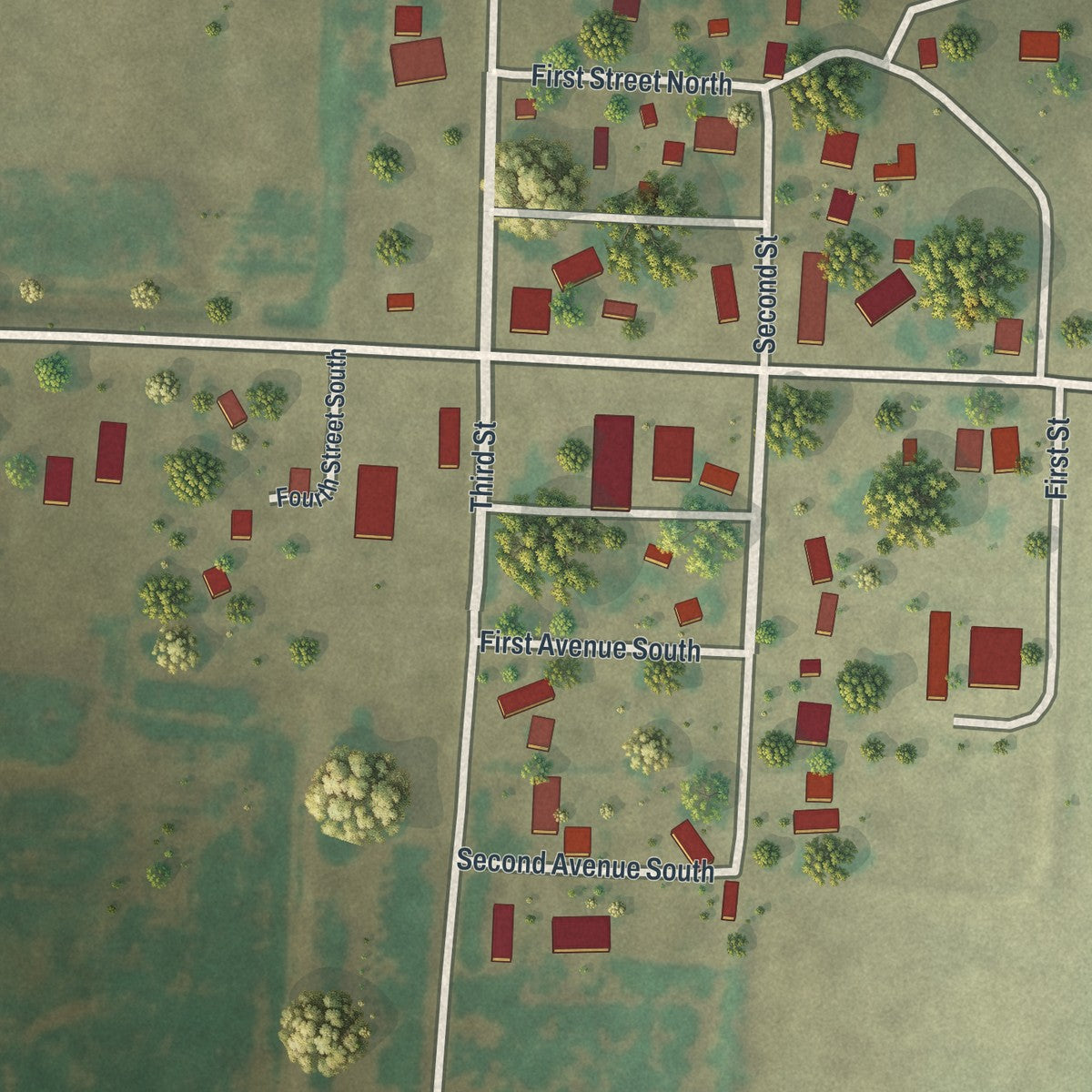 Close-up of the map of Borup, Minnesota print showing street and building detail