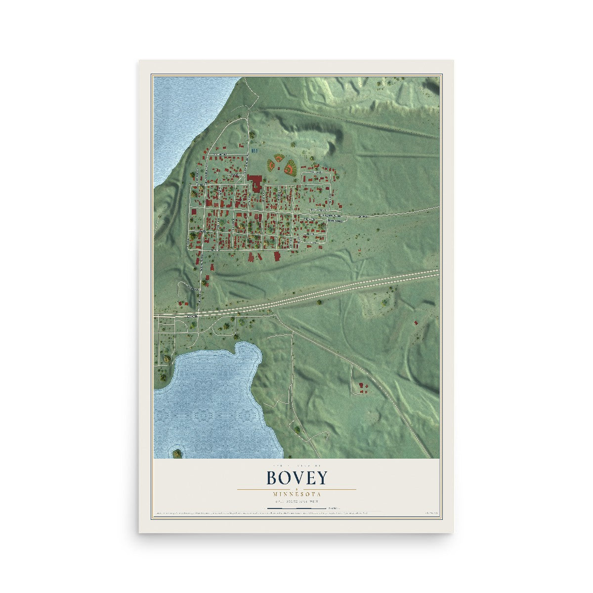 Map of Bovey, Minnesota, 12 x 18 inch unframed archival matte print