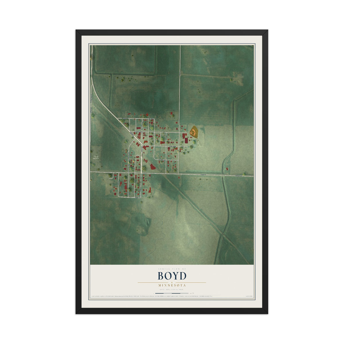 Map of Boyd, Minnesota, 12 x 18 inch print in a black wood frame