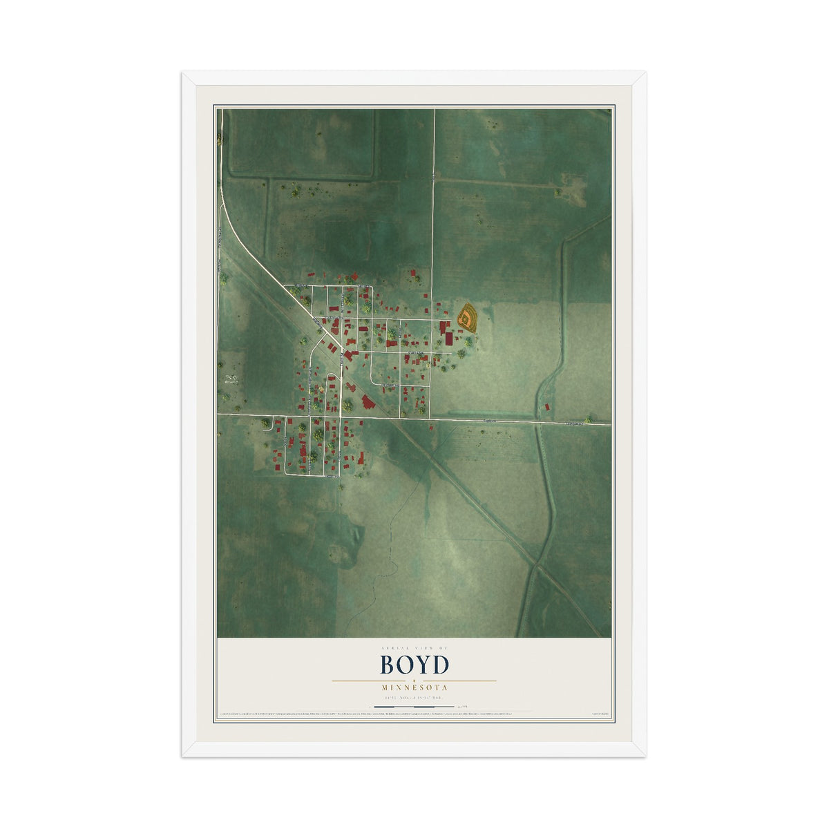Map of Boyd, Minnesota, 12 x 18 inch print in a white wood frame