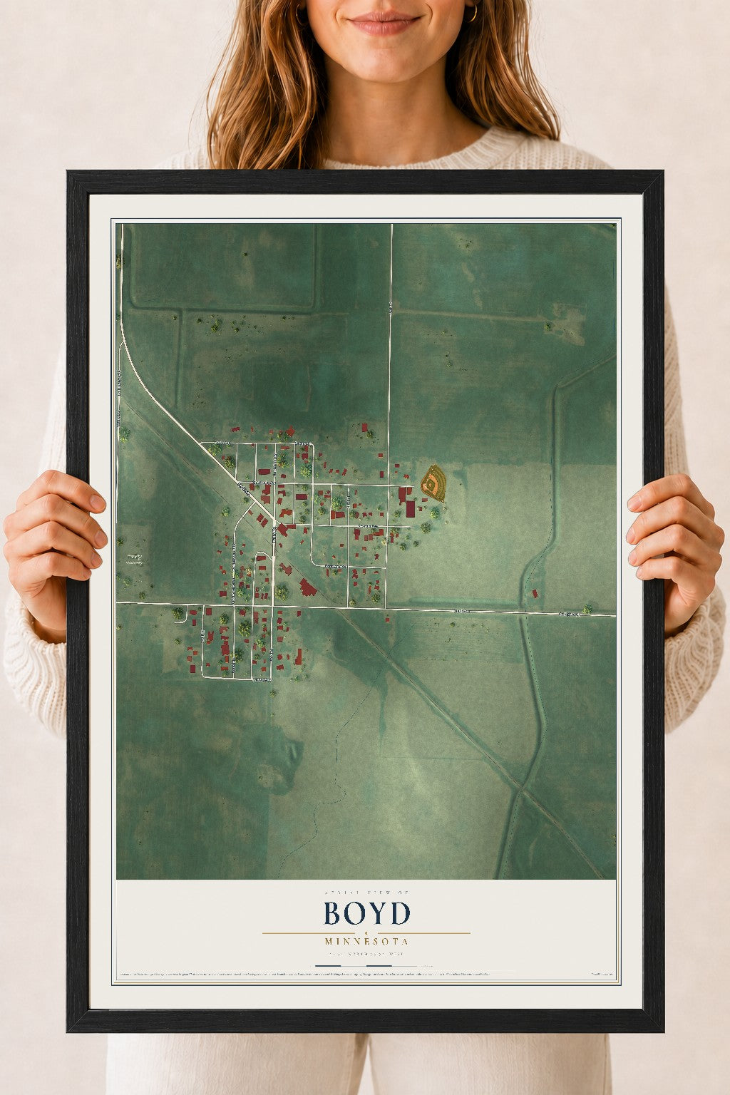 Map of Boyd, Minnesota, 18 x 24 inch print in a black wood frame