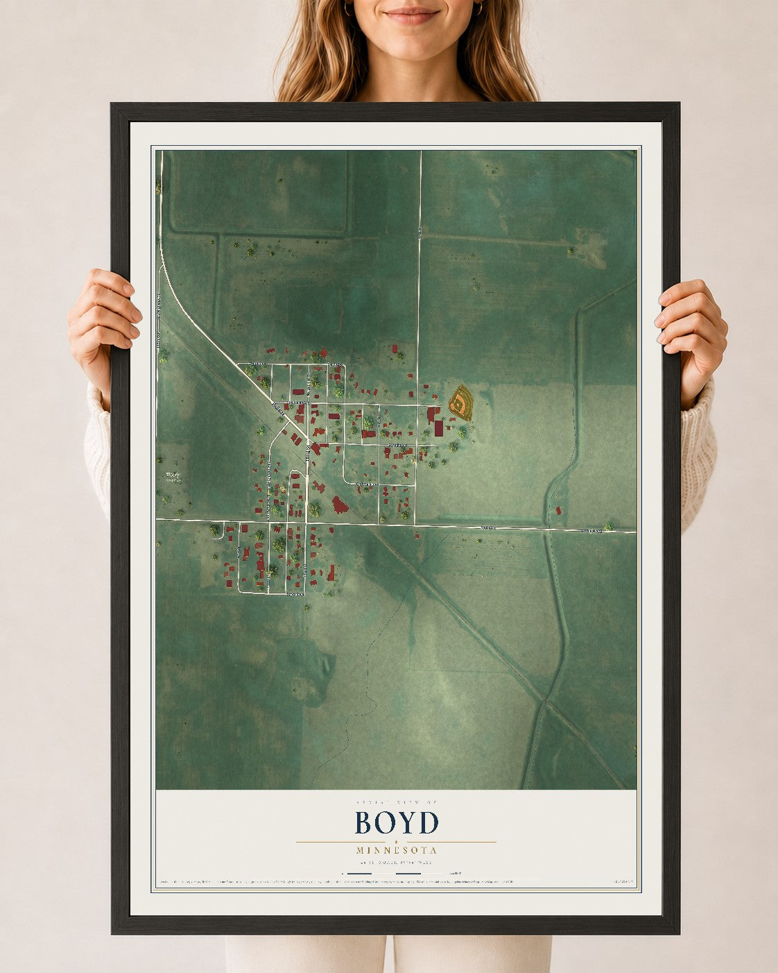 Map of Boyd, Minnesota, 24 x 36 inch print in a black wood frame