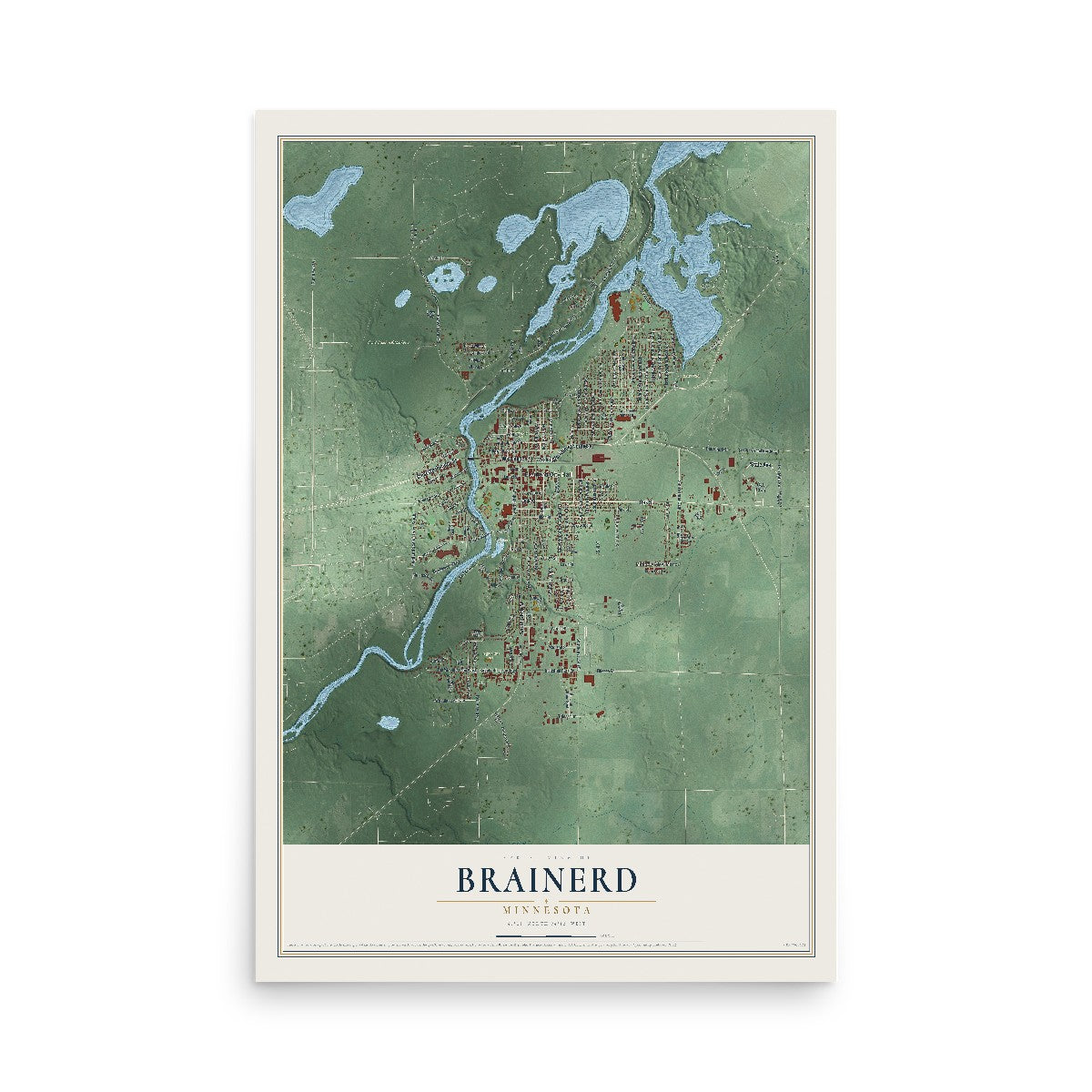 Map of Brainerd, Minnesota, 12 x 18 inch unframed archival matte print