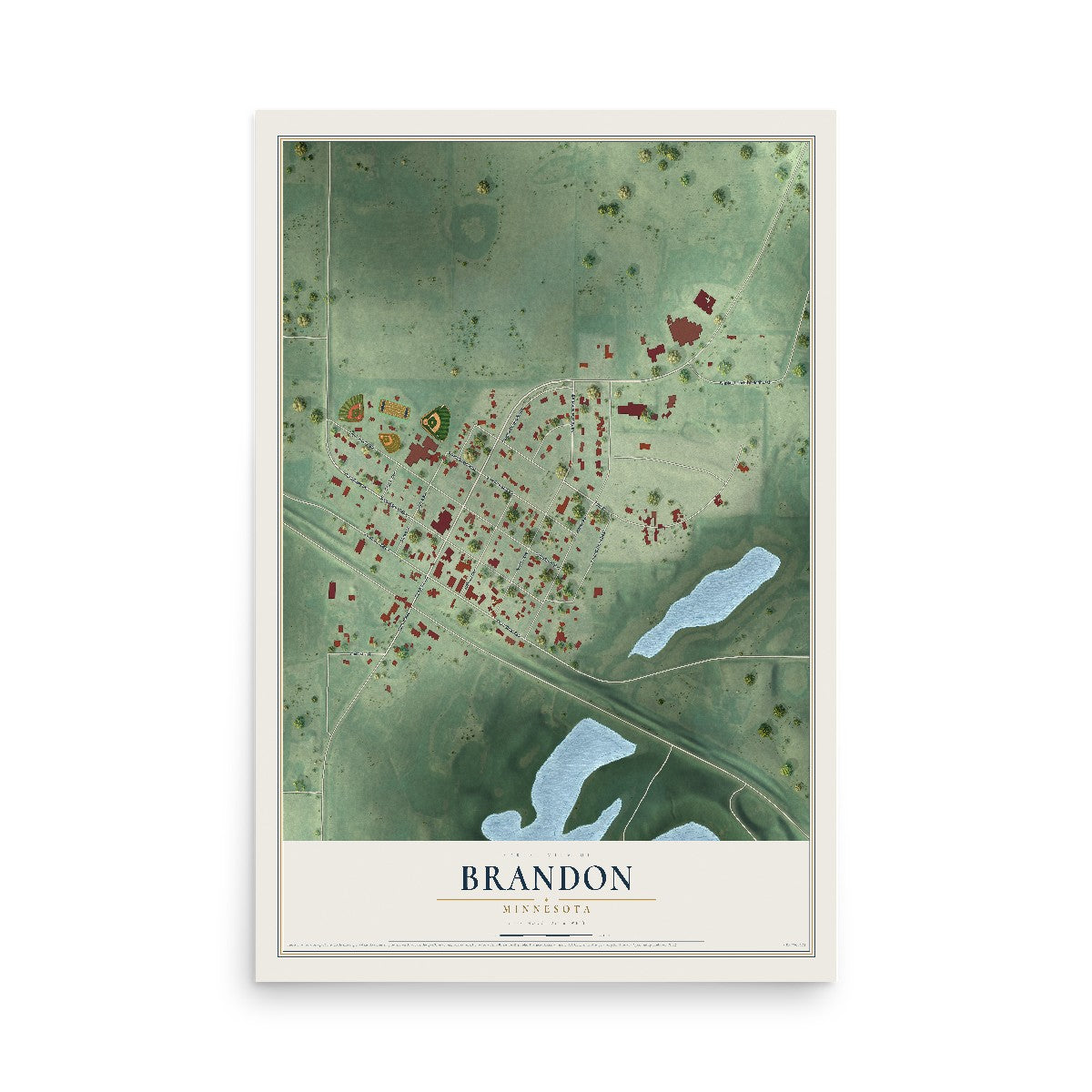 Map of Brandon, Minnesota, 12 x 18 inch unframed archival matte print