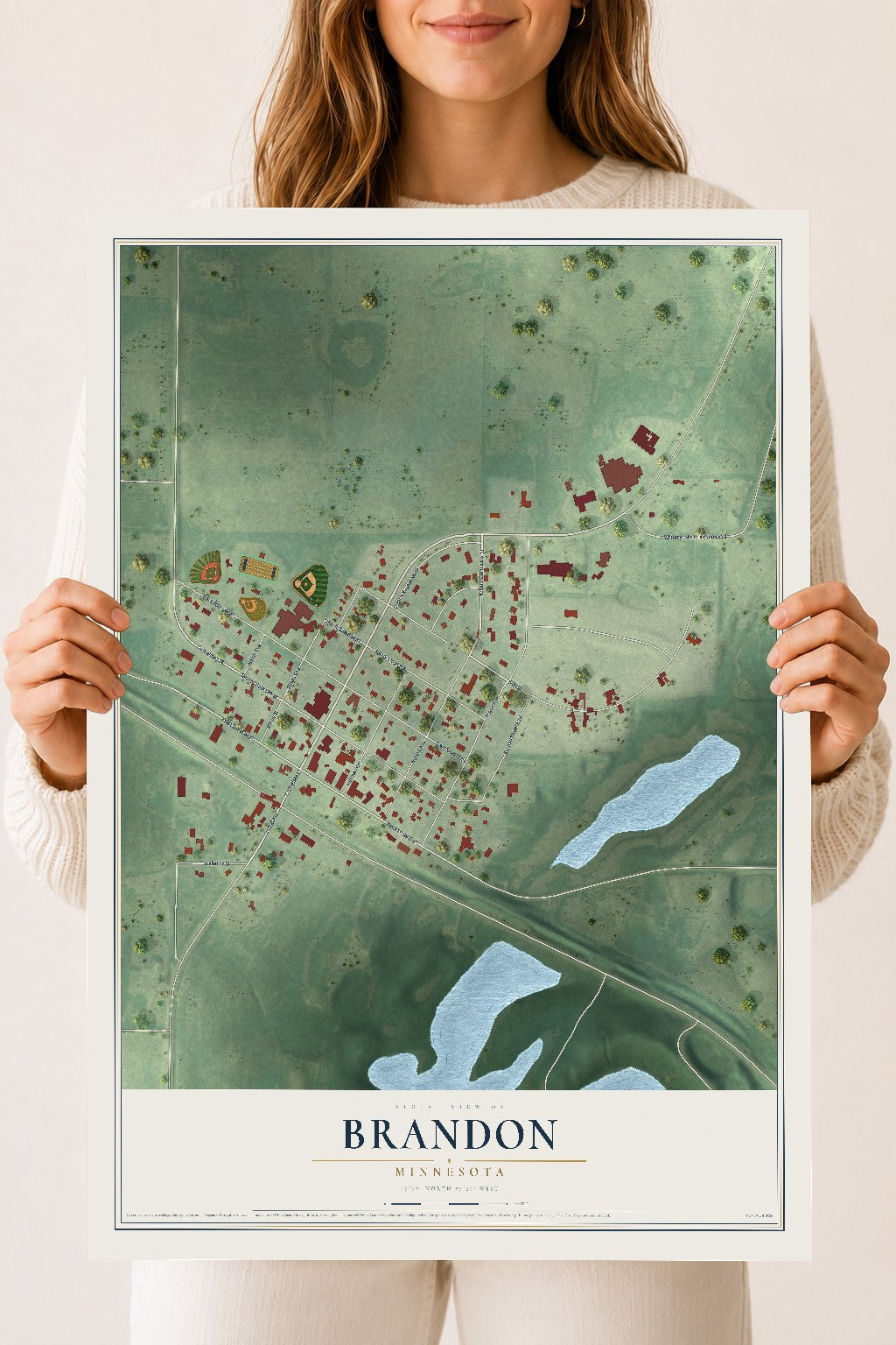 Map of Brandon, Minnesota, 18 x 24 inch unframed archival matte print
