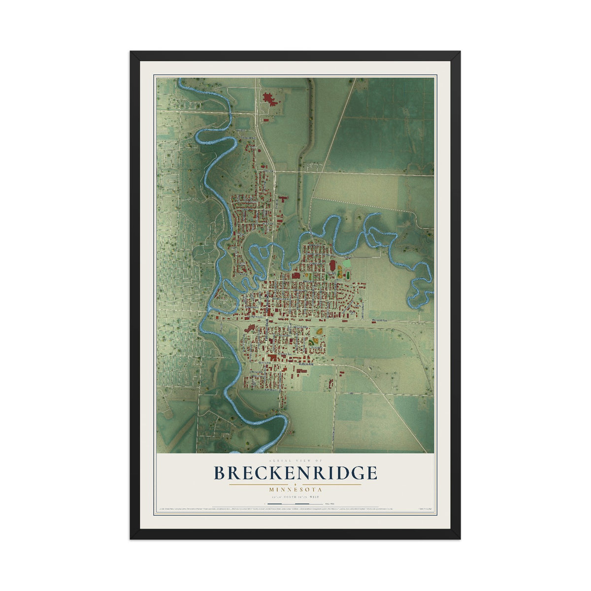 Map of Breckenridge, Minnesota, 12 x 18 inch print in a black wood frame