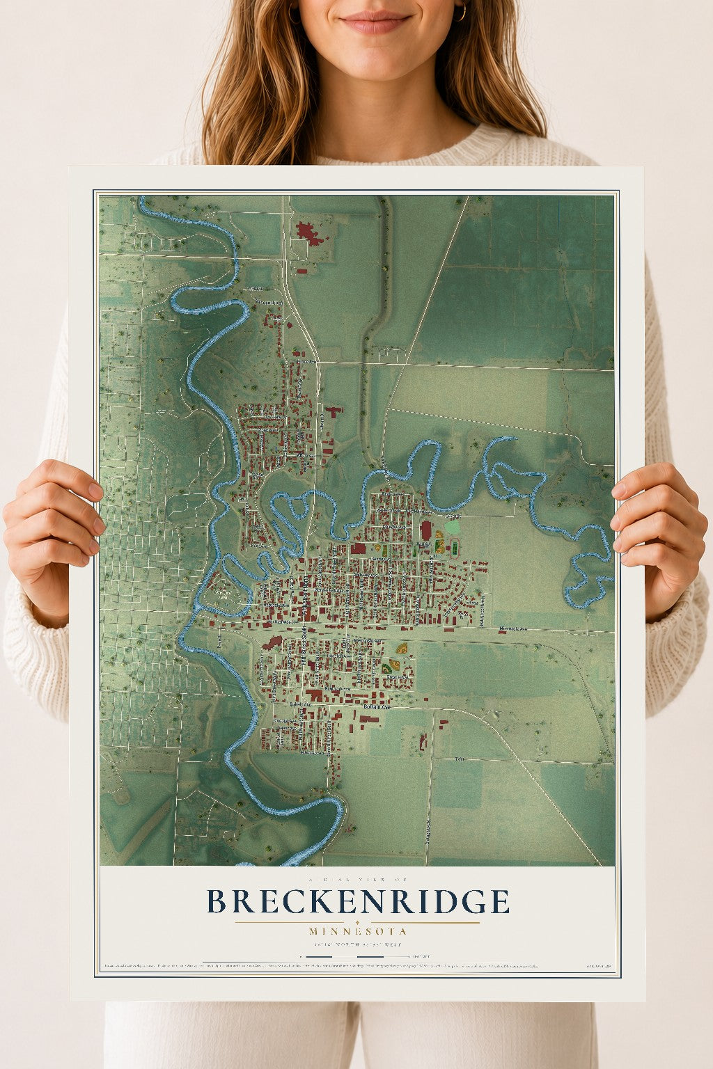 Map of Breckenridge, Minnesota, 18 x 24 inch unframed archival matte print