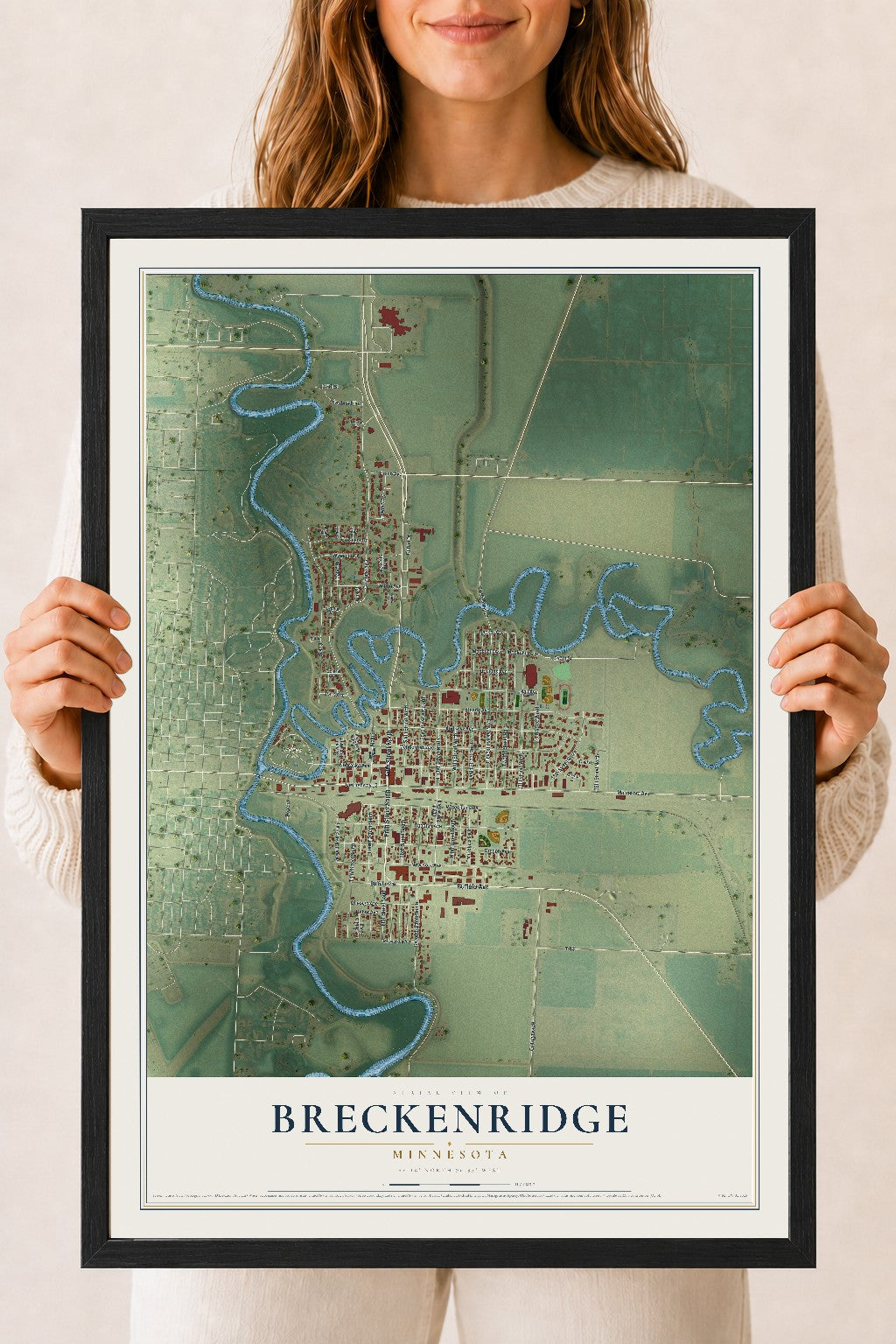 Map of Breckenridge, Minnesota, 18 x 24 inch print in a black wood frame