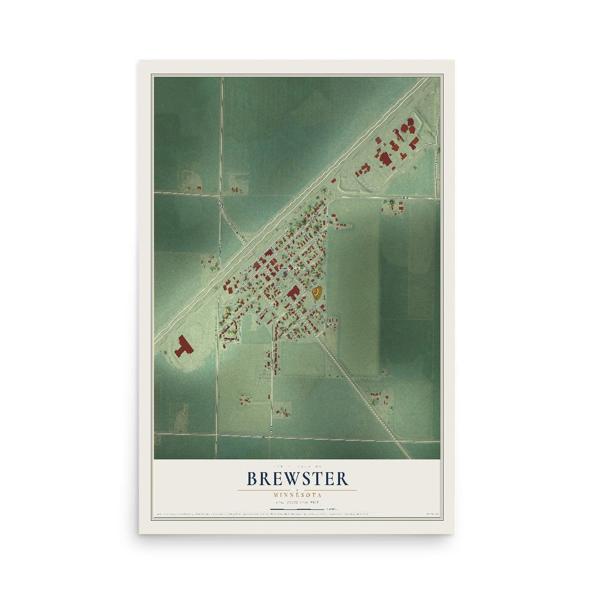 Map of Brewster, Minnesota, 12 x 18 inch unframed archival matte print