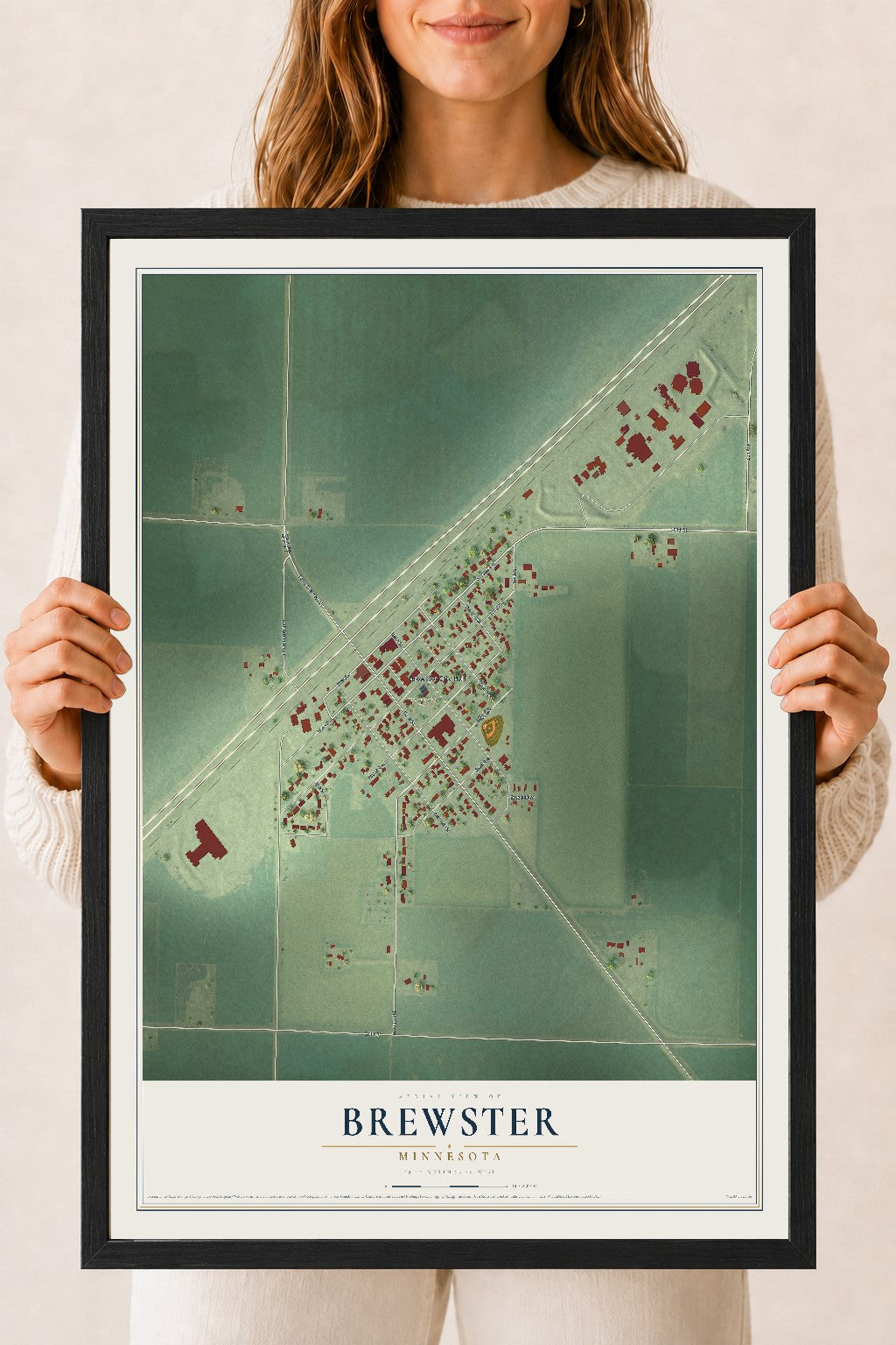 Map of Brewster, Minnesota, 18 x 24 inch print in a black wood frame