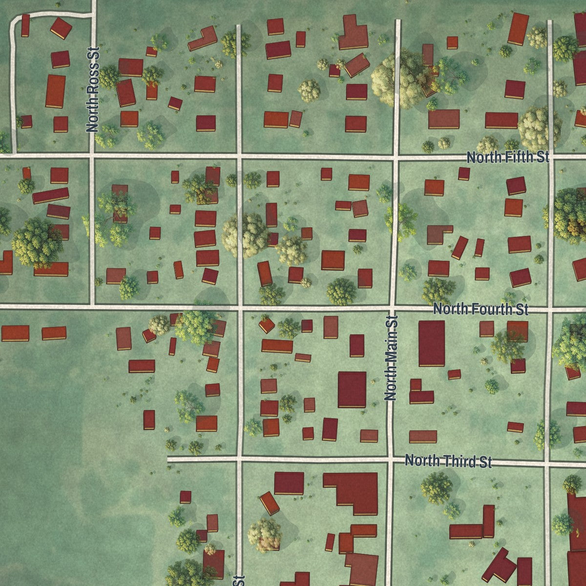Close-up of the map of Bricelyn, Minnesota print showing street and building detail