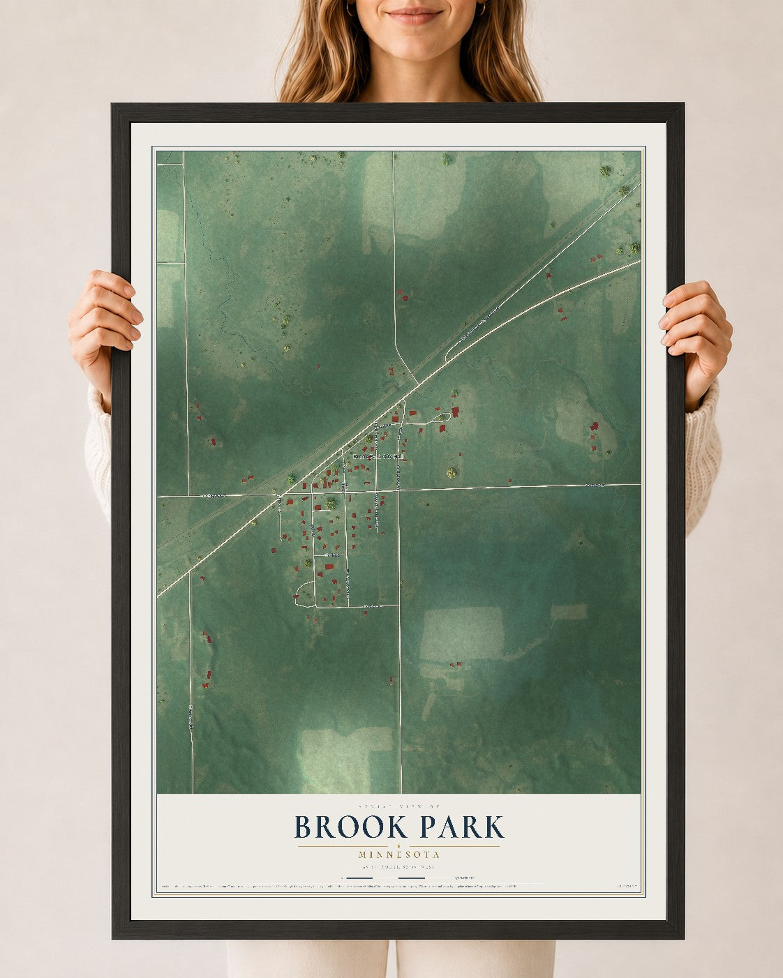 Map of Brook Park, Minnesota, 24 x 36 inch print in a black wood frame