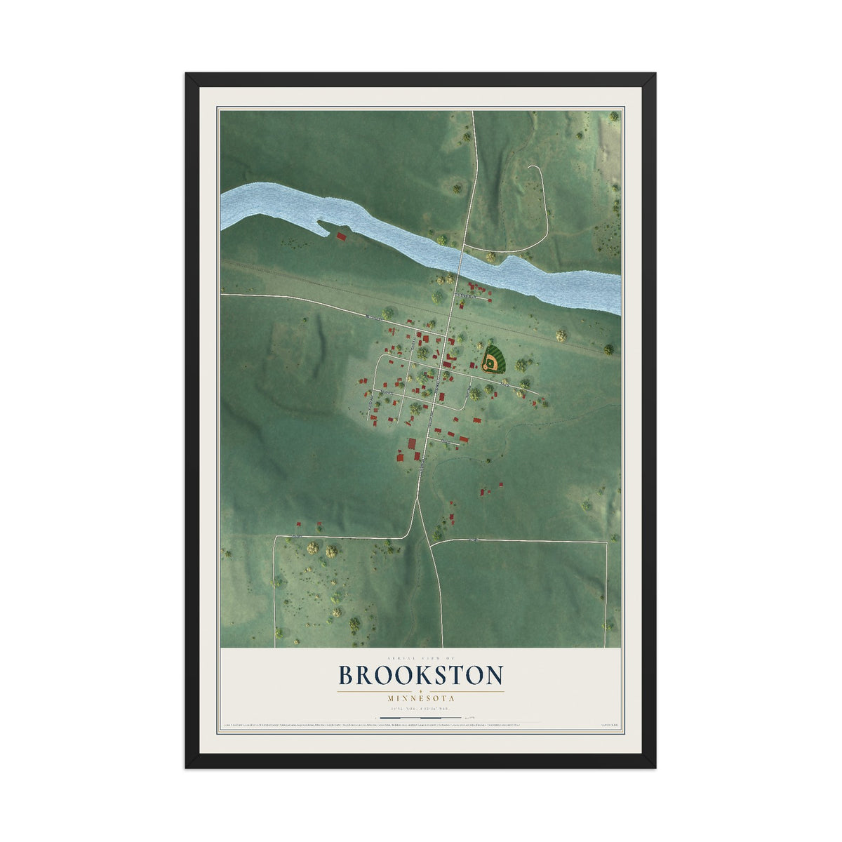 Map of Brookston, Minnesota, 12 x 18 inch print in a black wood frame