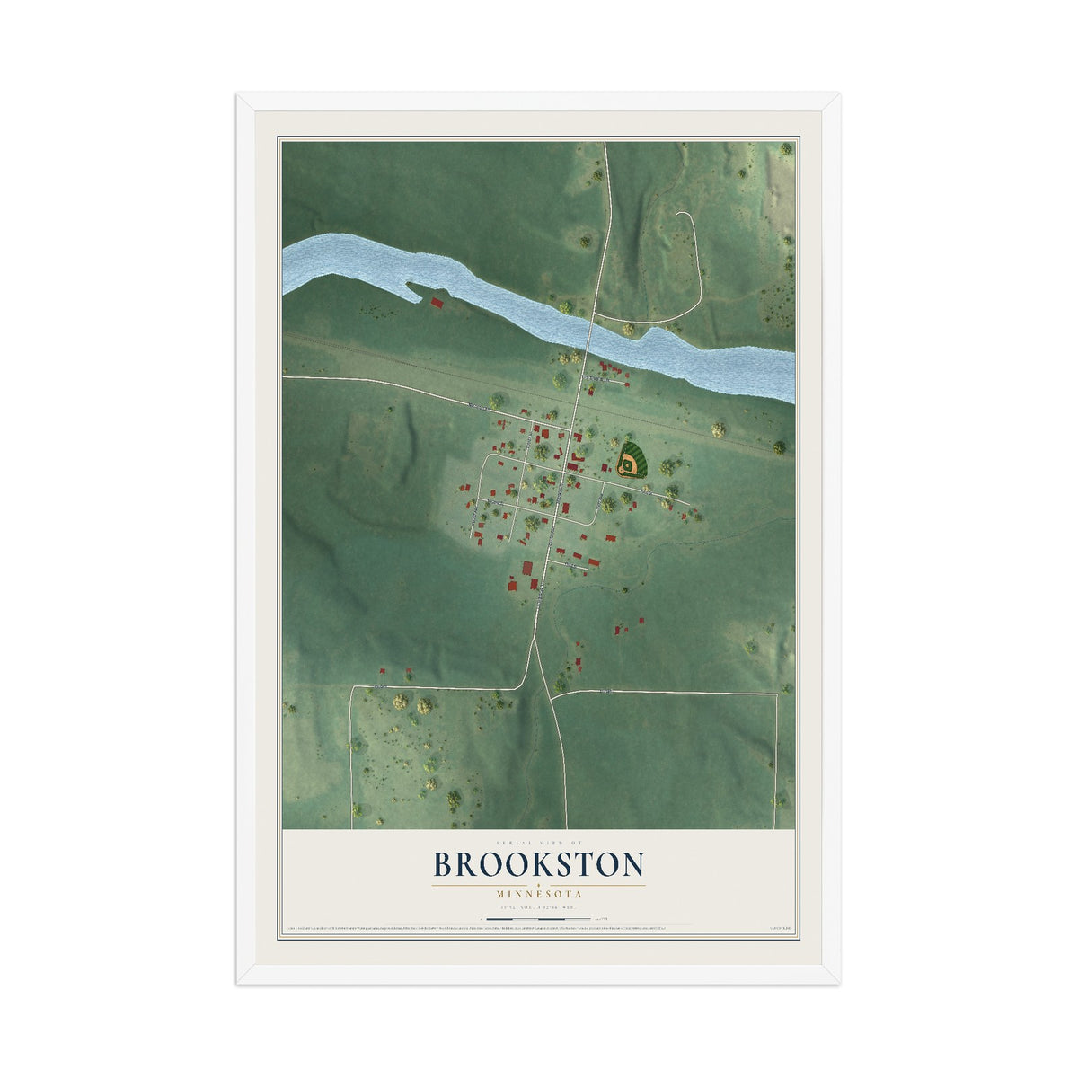 Map of Brookston, Minnesota, 12 x 18 inch print in a white wood frame