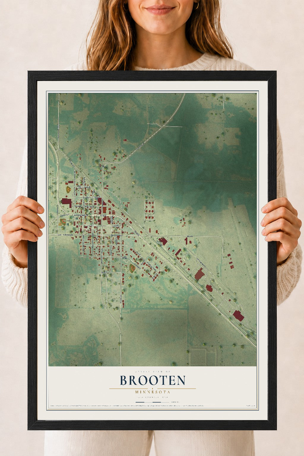 Map of Brooten, Minnesota, 18 x 24 inch print in a black wood frame