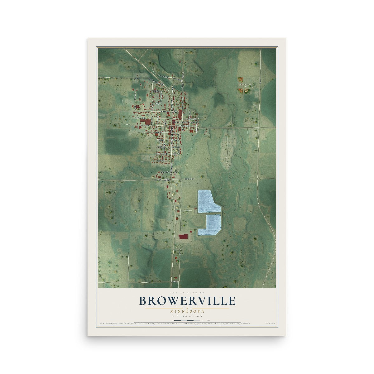 Map of Browerville, Minnesota, 12 x 18 inch unframed archival matte print