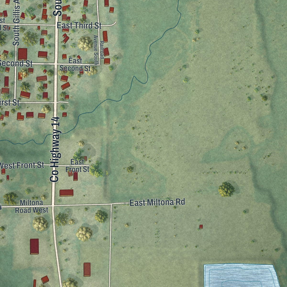 Second close-up of the map of Browerville, Minnesota print showing more streets and buildings