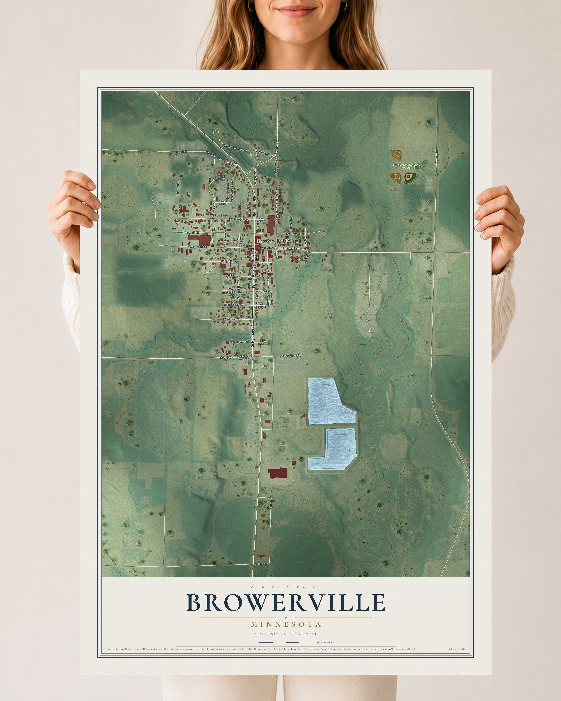 Map of Browerville, Minnesota, 24 x 36 inch unframed archival matte print
