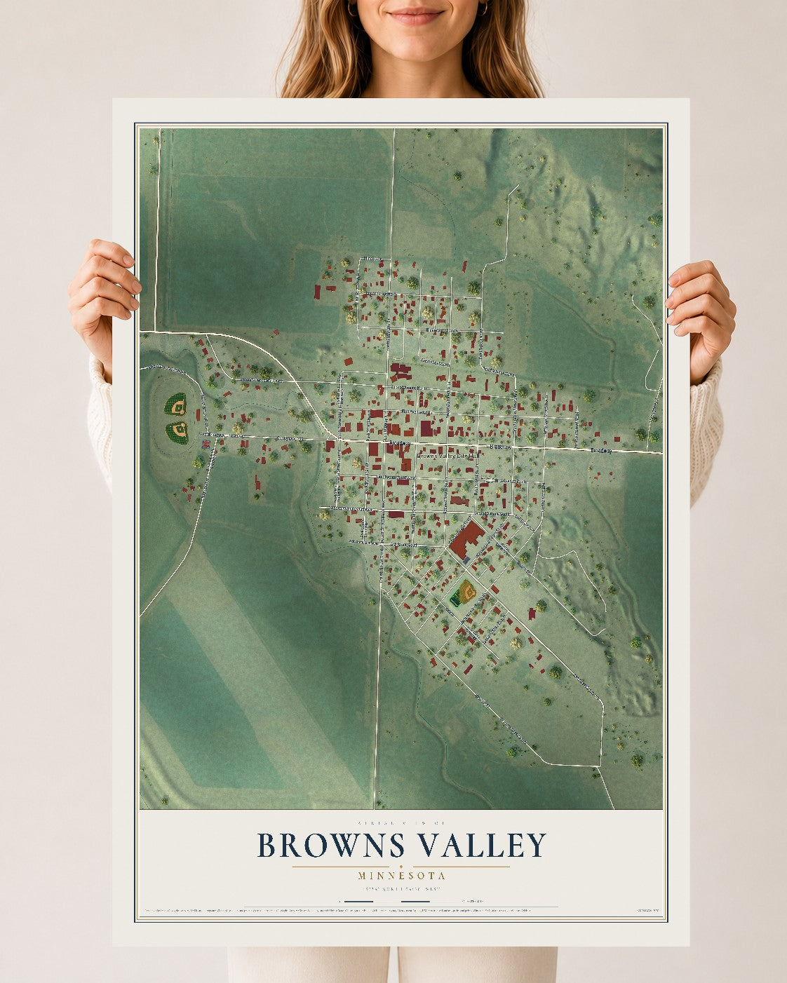 Map of Browns Valley, Minnesota, 24 x 36 inch unframed archival matte print