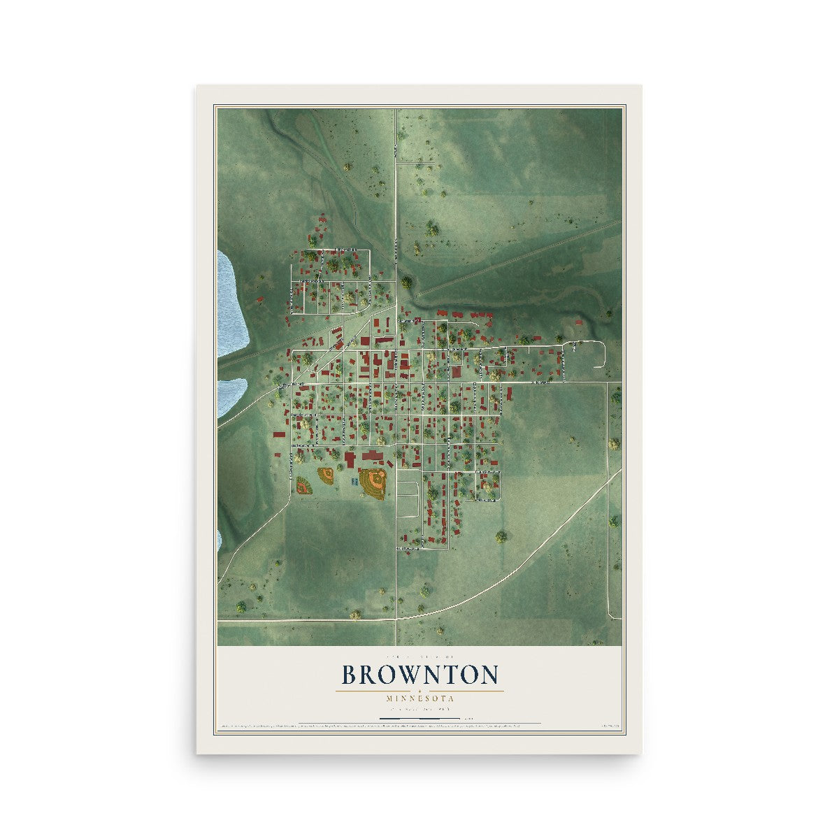 Map of Brownton, Minnesota, 12 x 18 inch unframed archival matte print