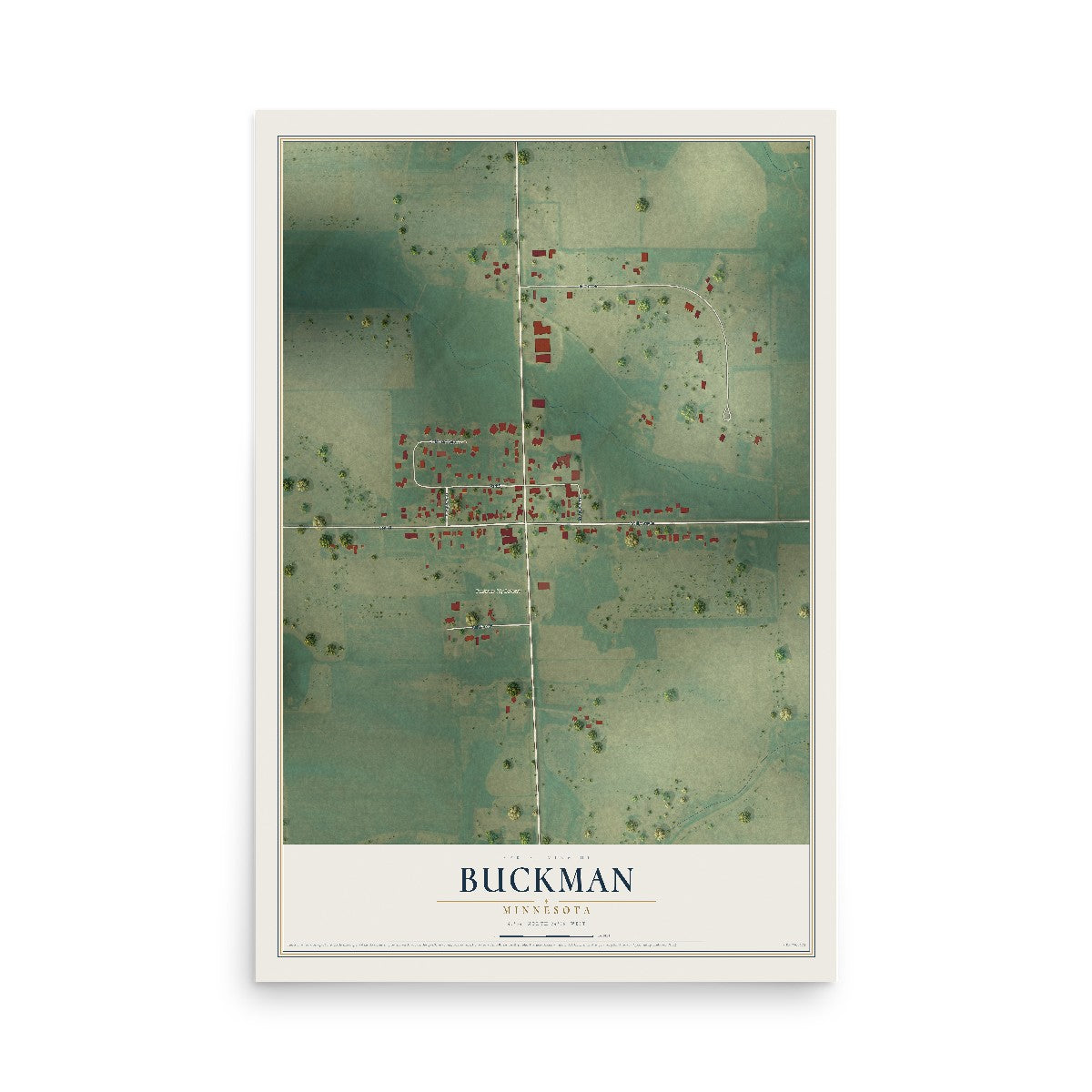Map of Buckman, Minnesota, 12 x 18 inch unframed archival matte print