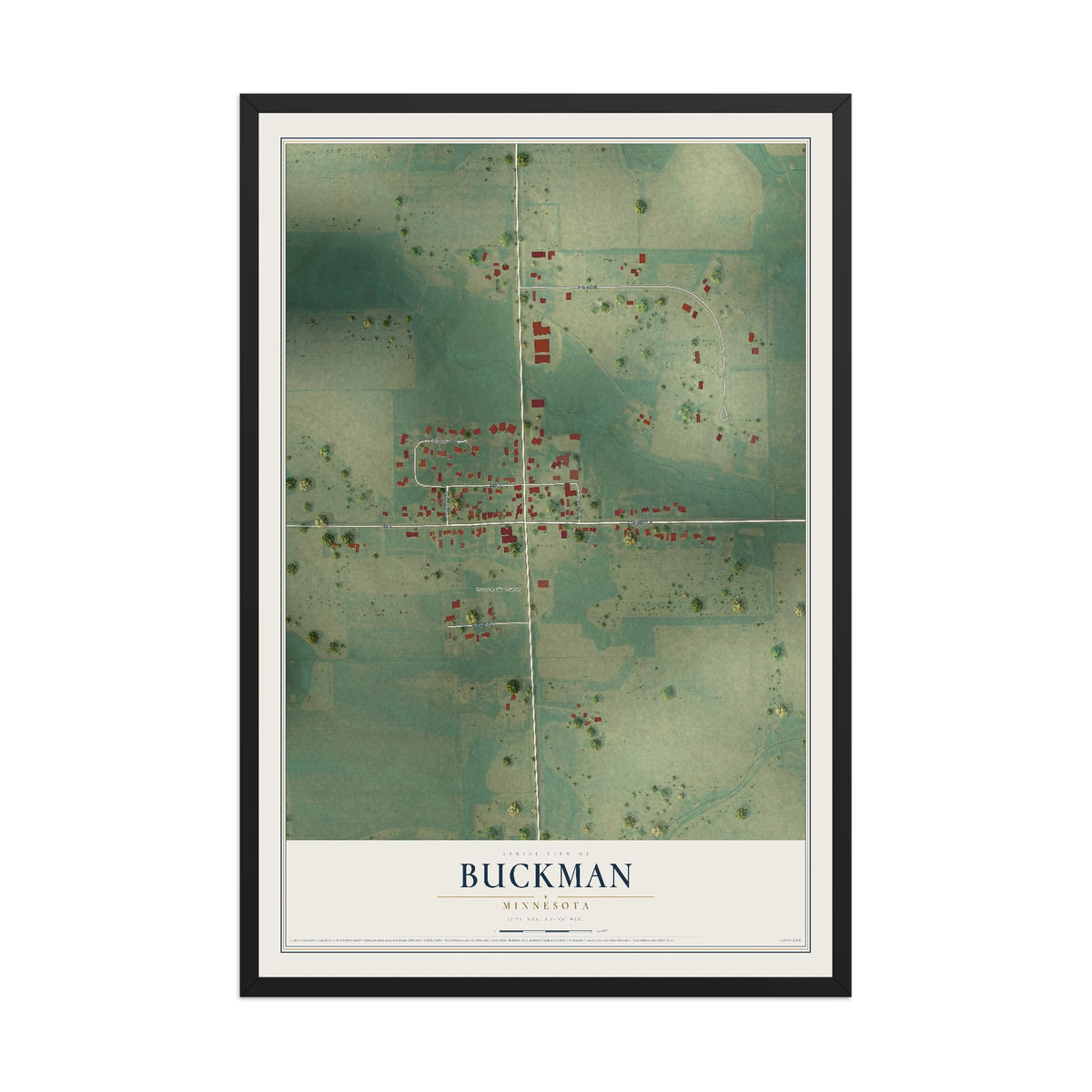 Map of Buckman, Minnesota, 12 x 18 inch print in a black wood frame