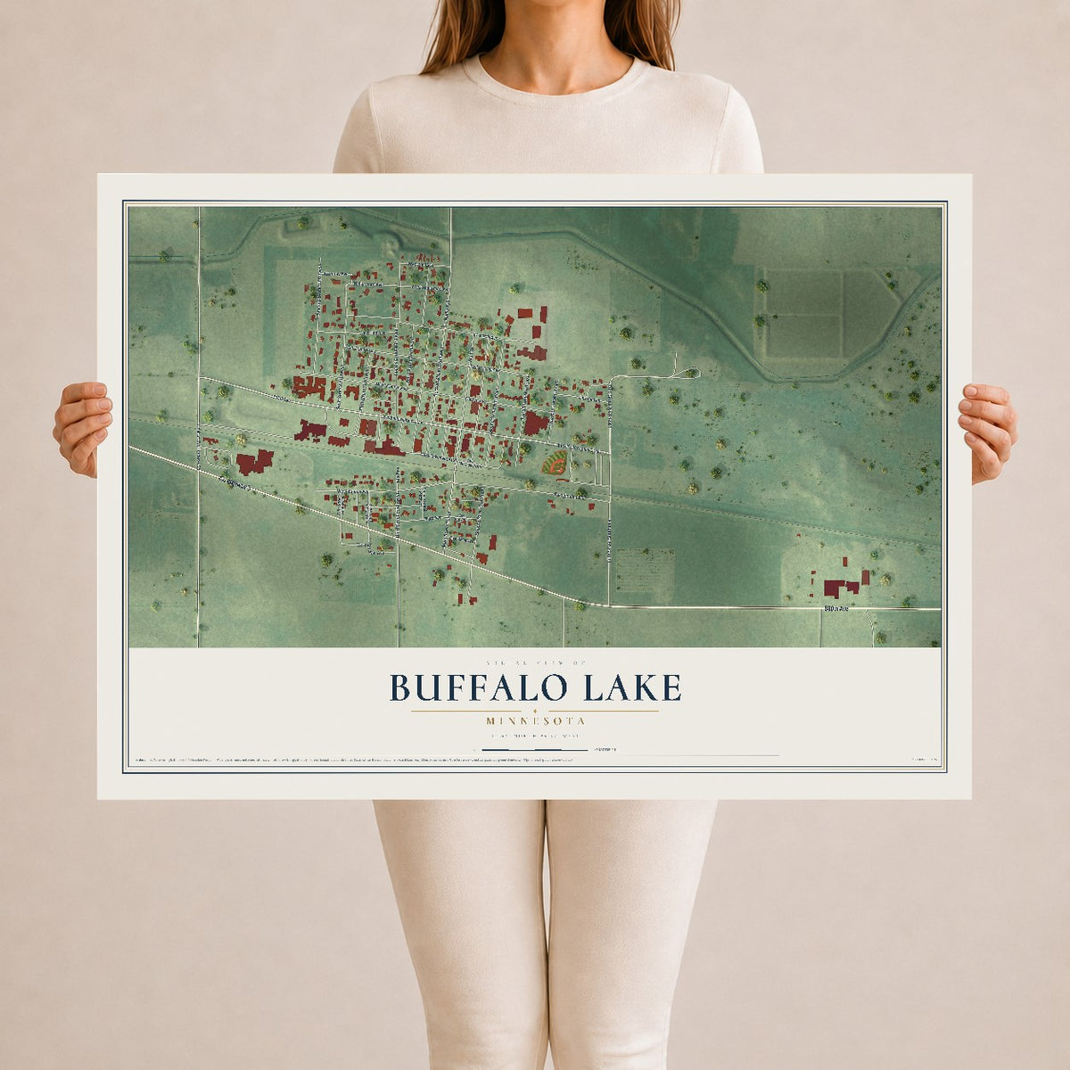 Map of Buffalo Lake, Minnesota, 24 x 36 inch unframed archival matte print
