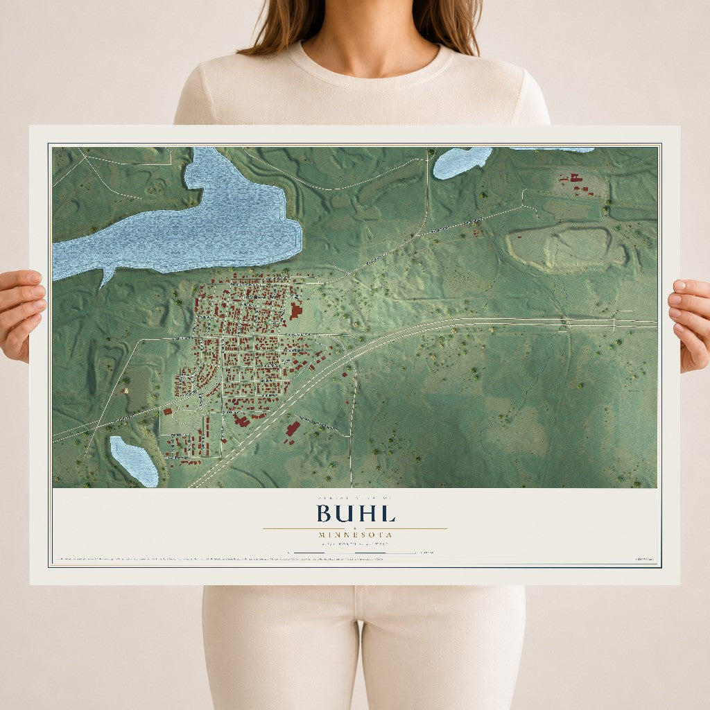 Map of Buhl, Minnesota, 18 x 24 inch unframed archival matte print