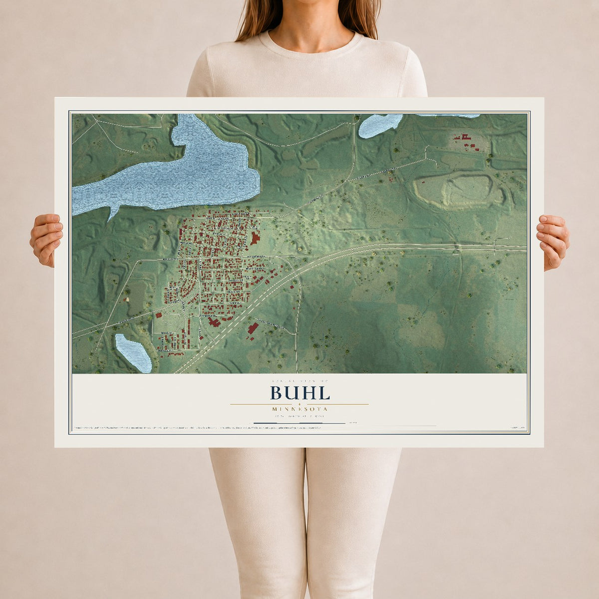 Map of Buhl, Minnesota, 24 x 36 inch unframed archival matte print