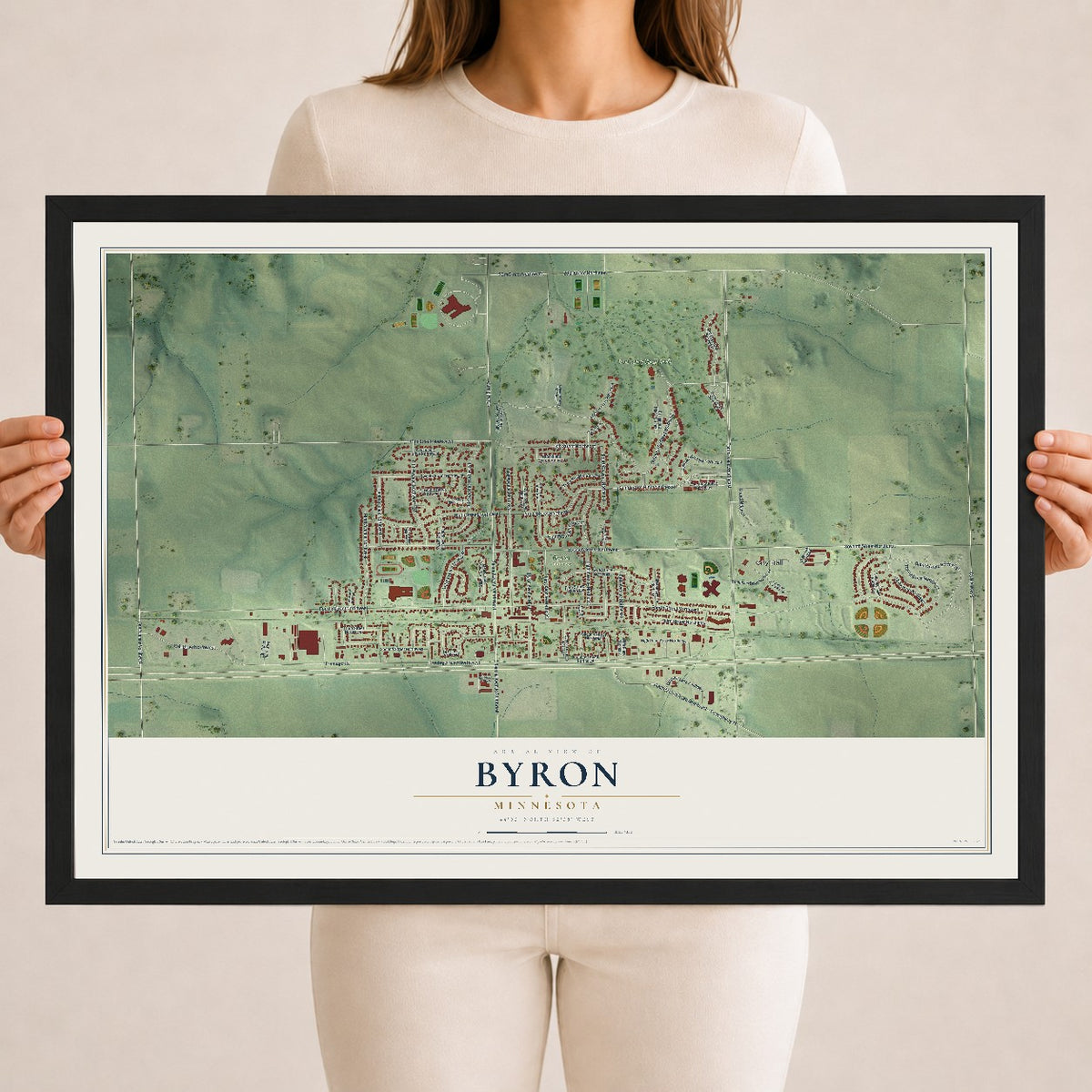 Map of Byron, Minnesota, 18 x 24 inch print in a black wood frame