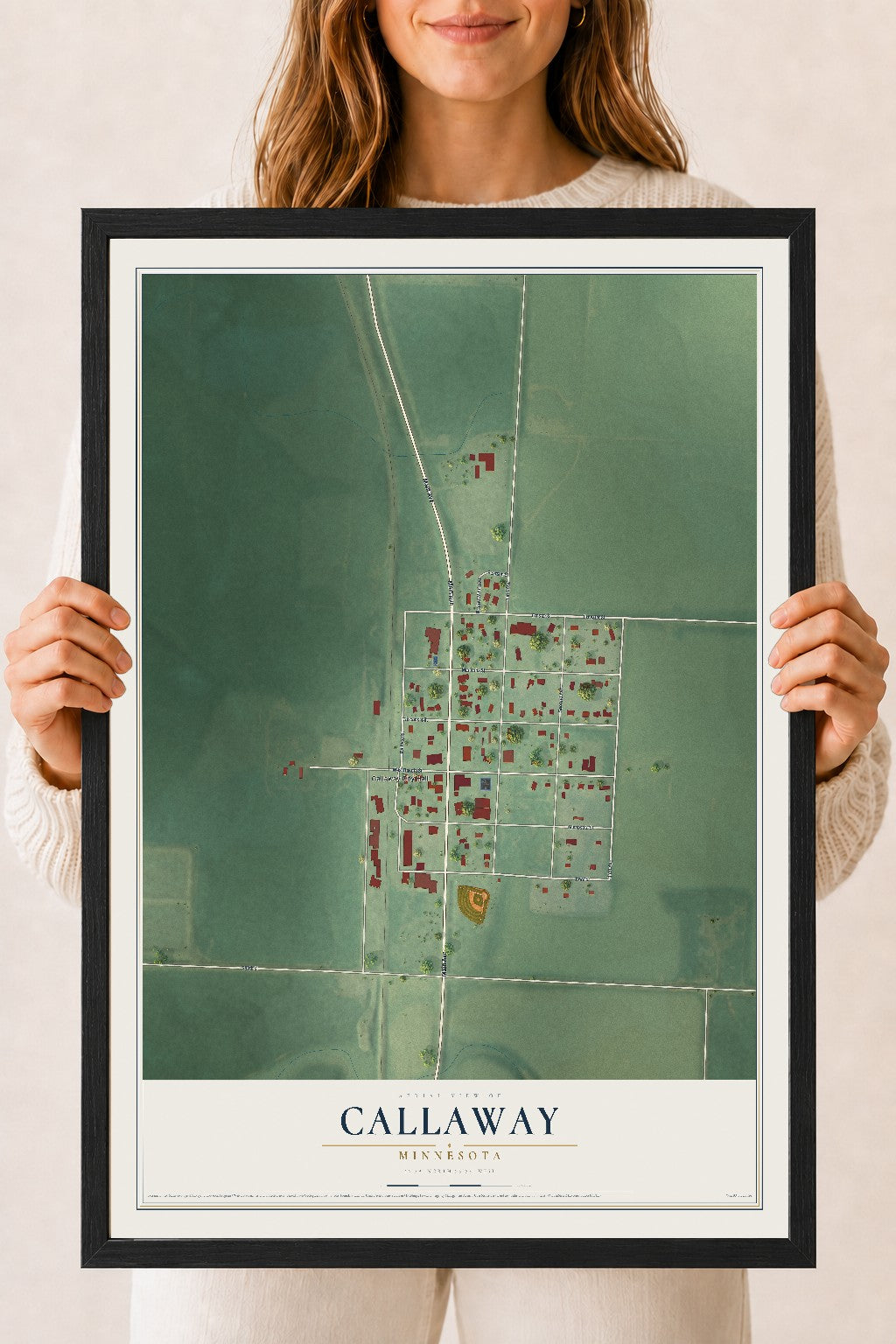 Map of Callaway, Minnesota, 18 x 24 inch print in a black wood frame