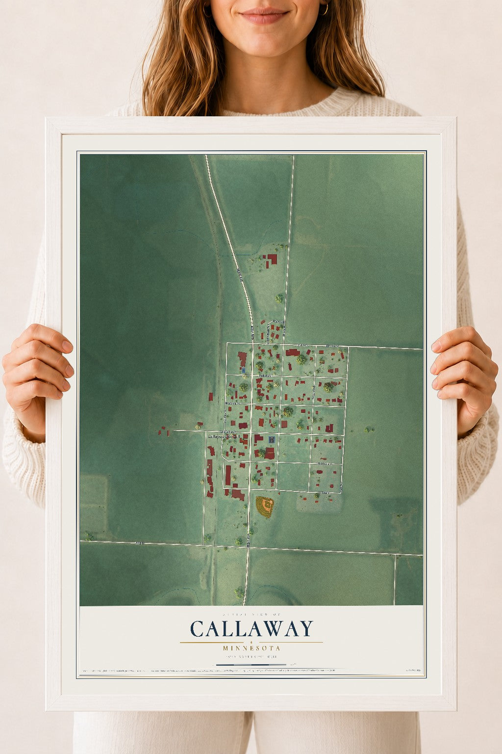 Map of Callaway, Minnesota, 18 x 24 inch print in a white wood frame