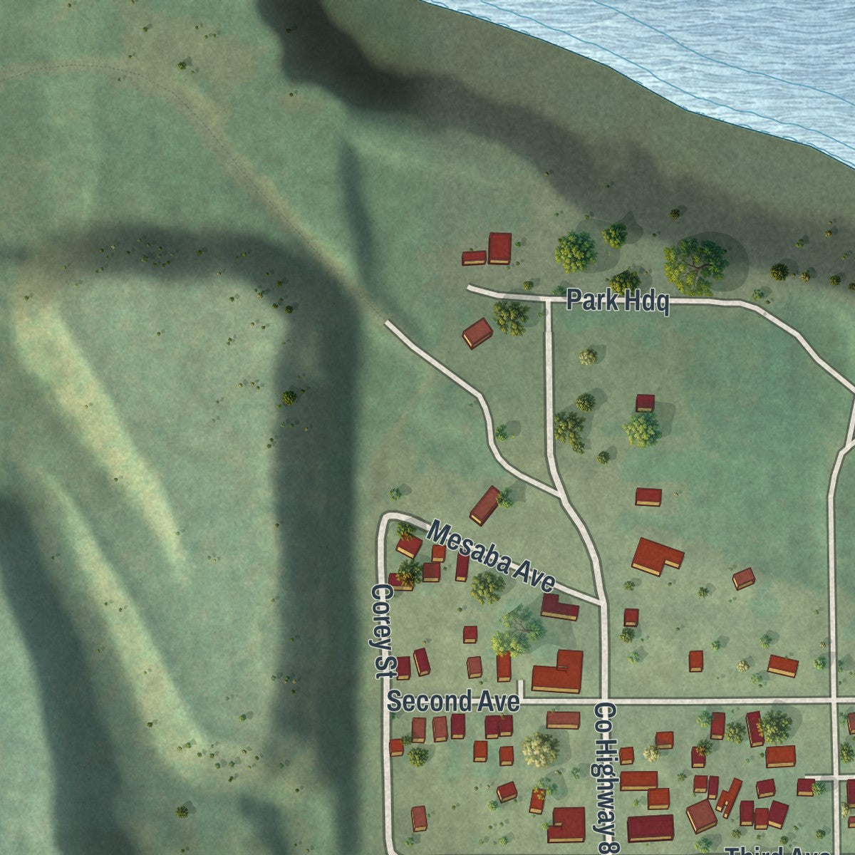 Second close-up of the map of Calumet, Minnesota print showing more streets and buildings