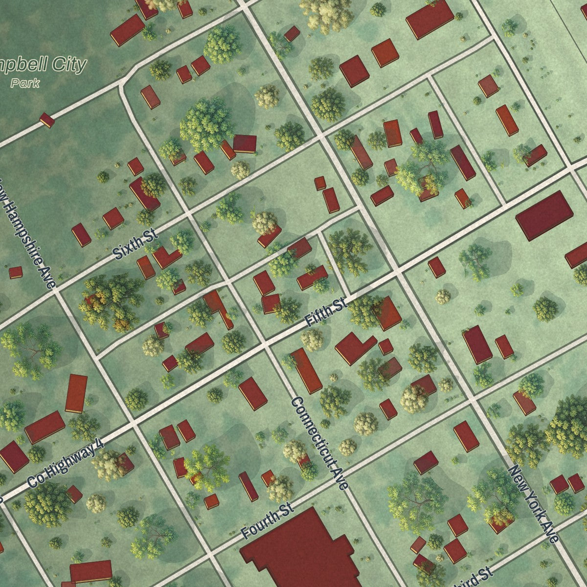 Close-up of the map of Campbell, Minnesota print showing street and building detail