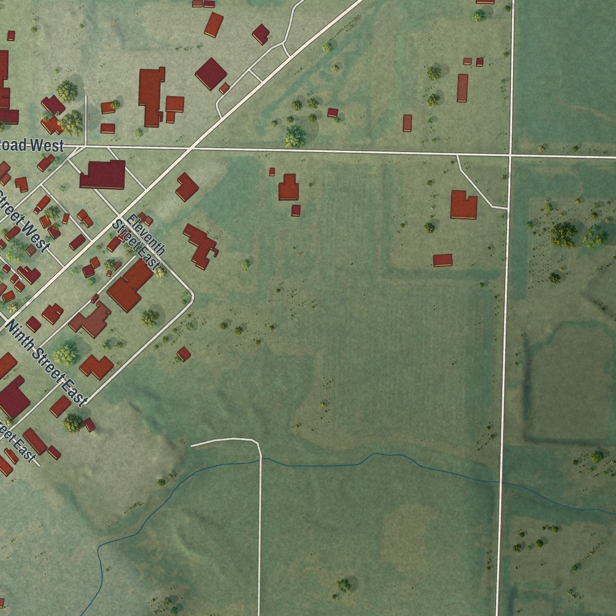Second close-up of the map of Canby, Minnesota print showing more streets and buildings
