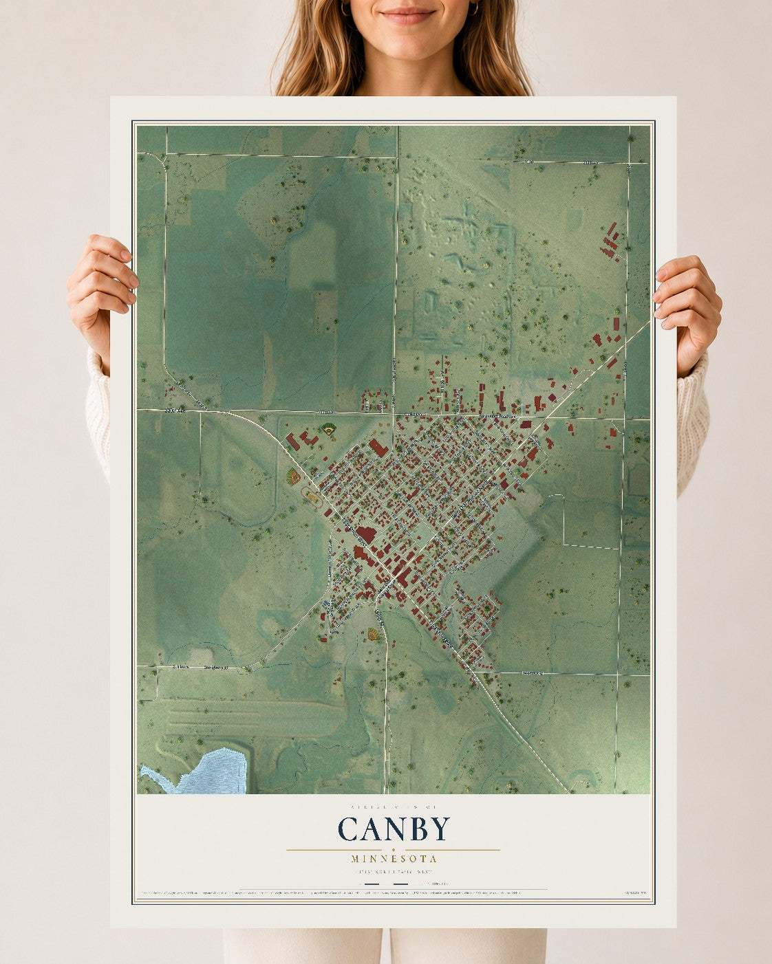 Map of Canby, Minnesota, 24 x 36 inch unframed archival matte print