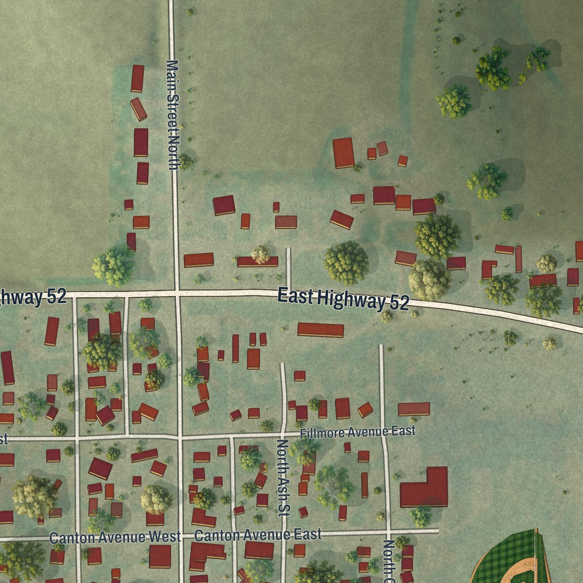 Close-up of the map of Canton, Minnesota print showing street and building detail