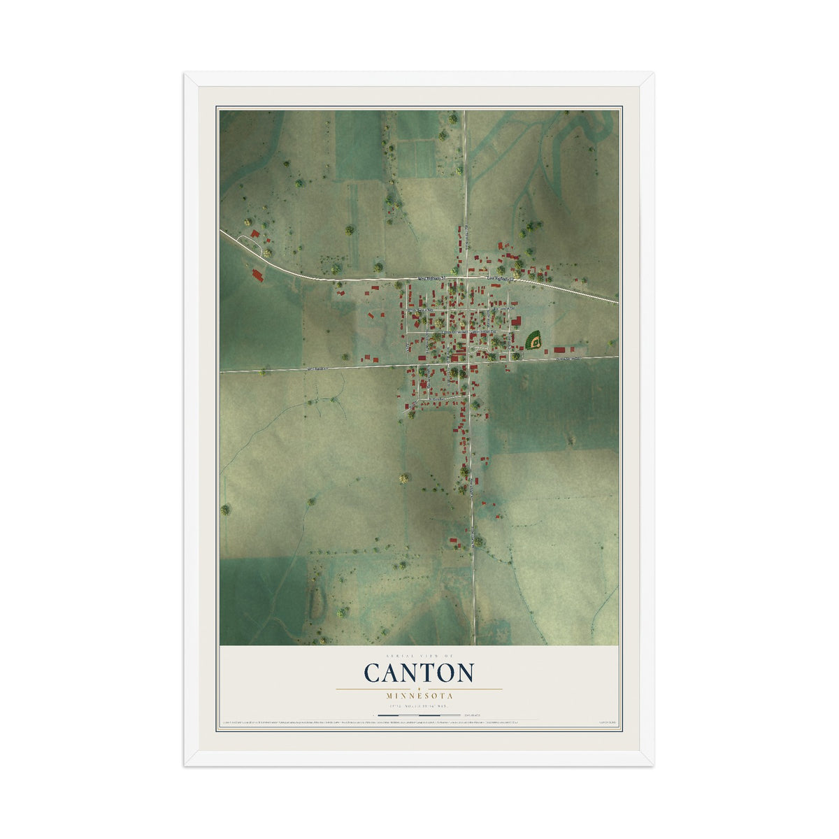 Map of Canton, Minnesota, 12 x 18 inch print in a white wood frame