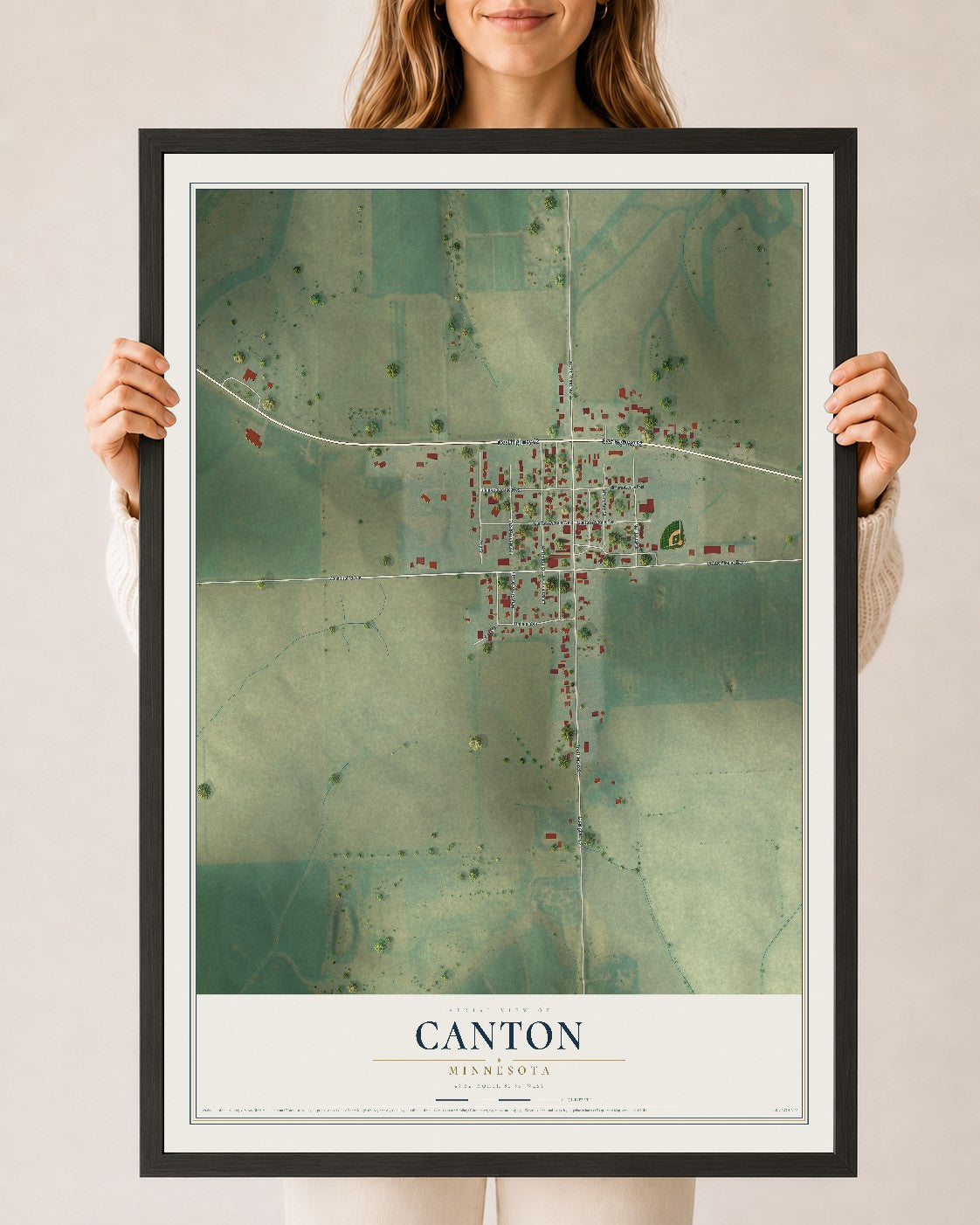 Map of Canton, Minnesota, 24 x 36 inch print in a black wood frame