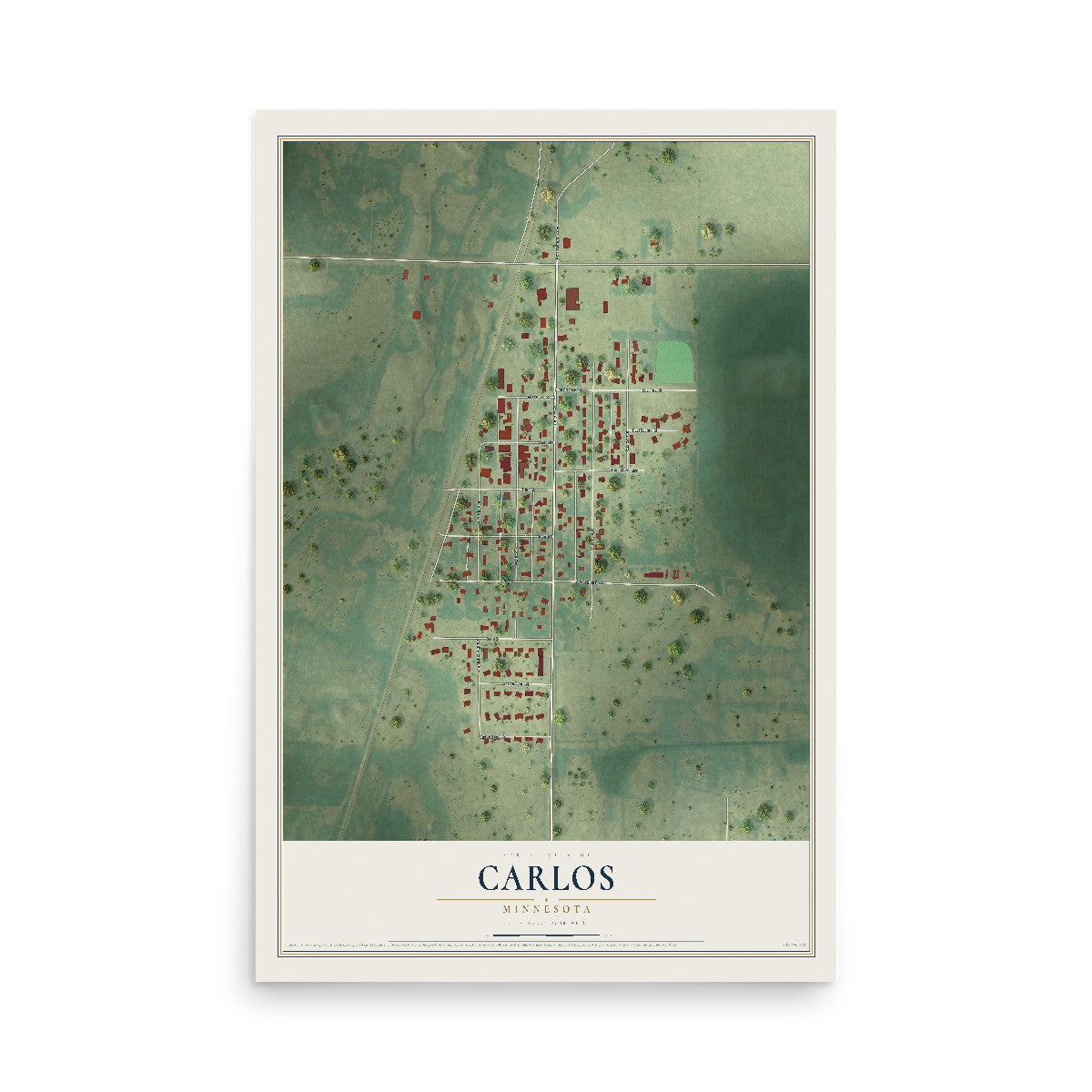 Map of Carlos, Minnesota, 12 x 18 inch unframed archival matte print